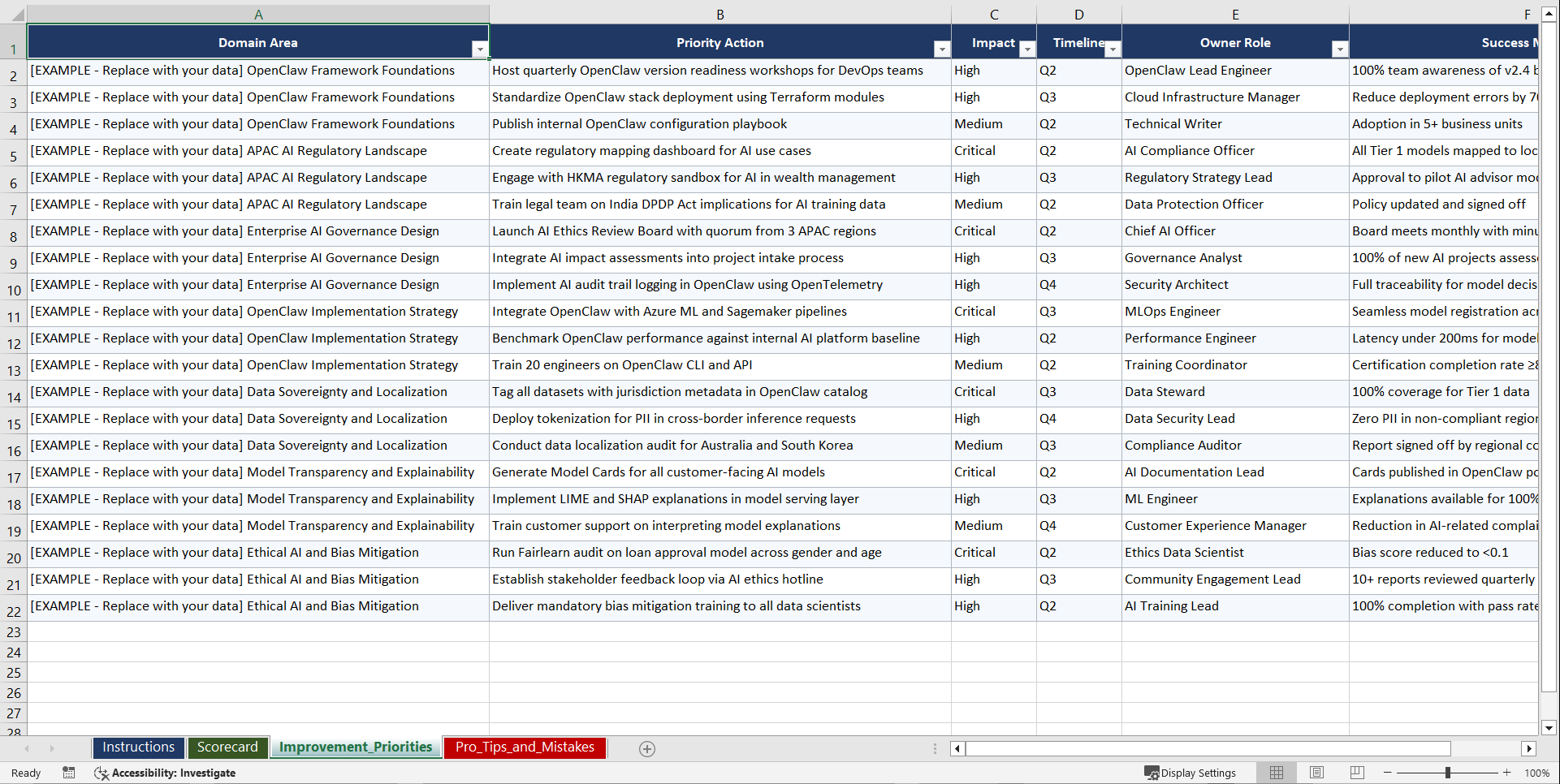 OpenClaw Adoption & Governance for APAC Enterprise Playbook (Excel template (XLSX)) Preview Image