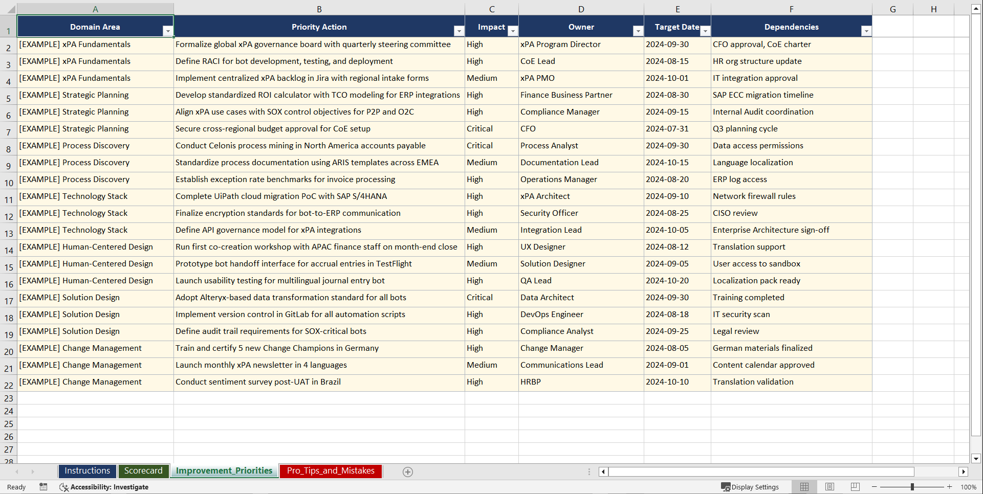 xPA for Global Enterprise Finance Teams Playbook (Excel template (XLSX)) Preview Image