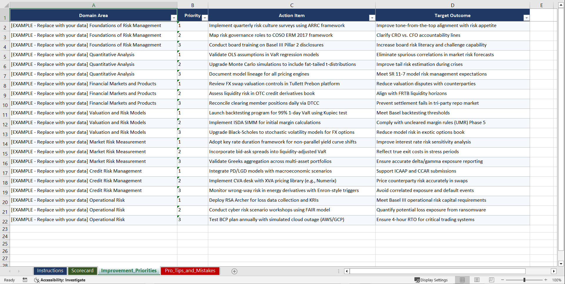 Financial Risk Manager Prep Playbook (Excel template (XLSX)) Preview Image