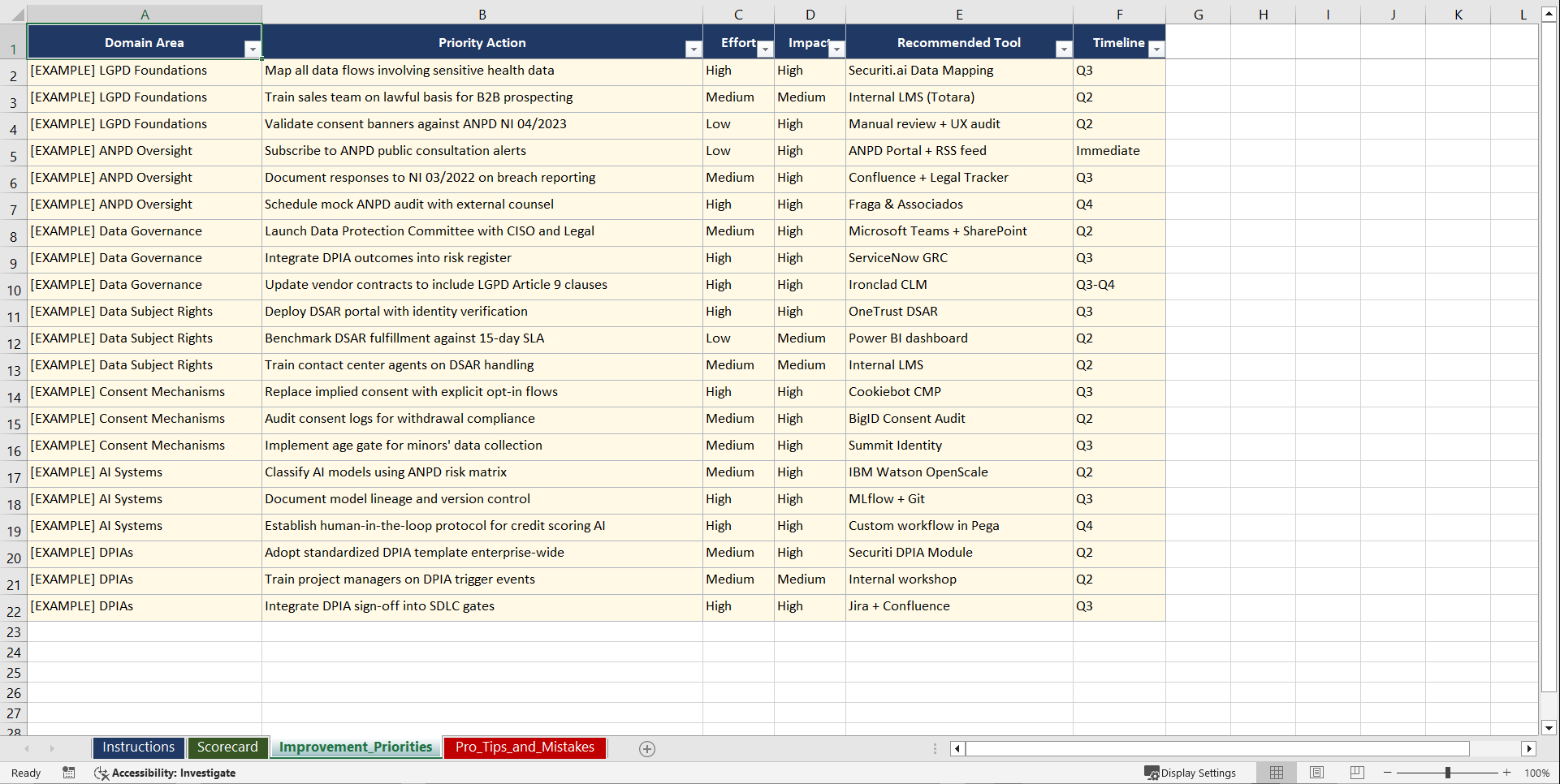 LGPD & ANPD AI Compliance for Brazilian Enterprises Playbook (Excel template (XLSX)) Preview Image