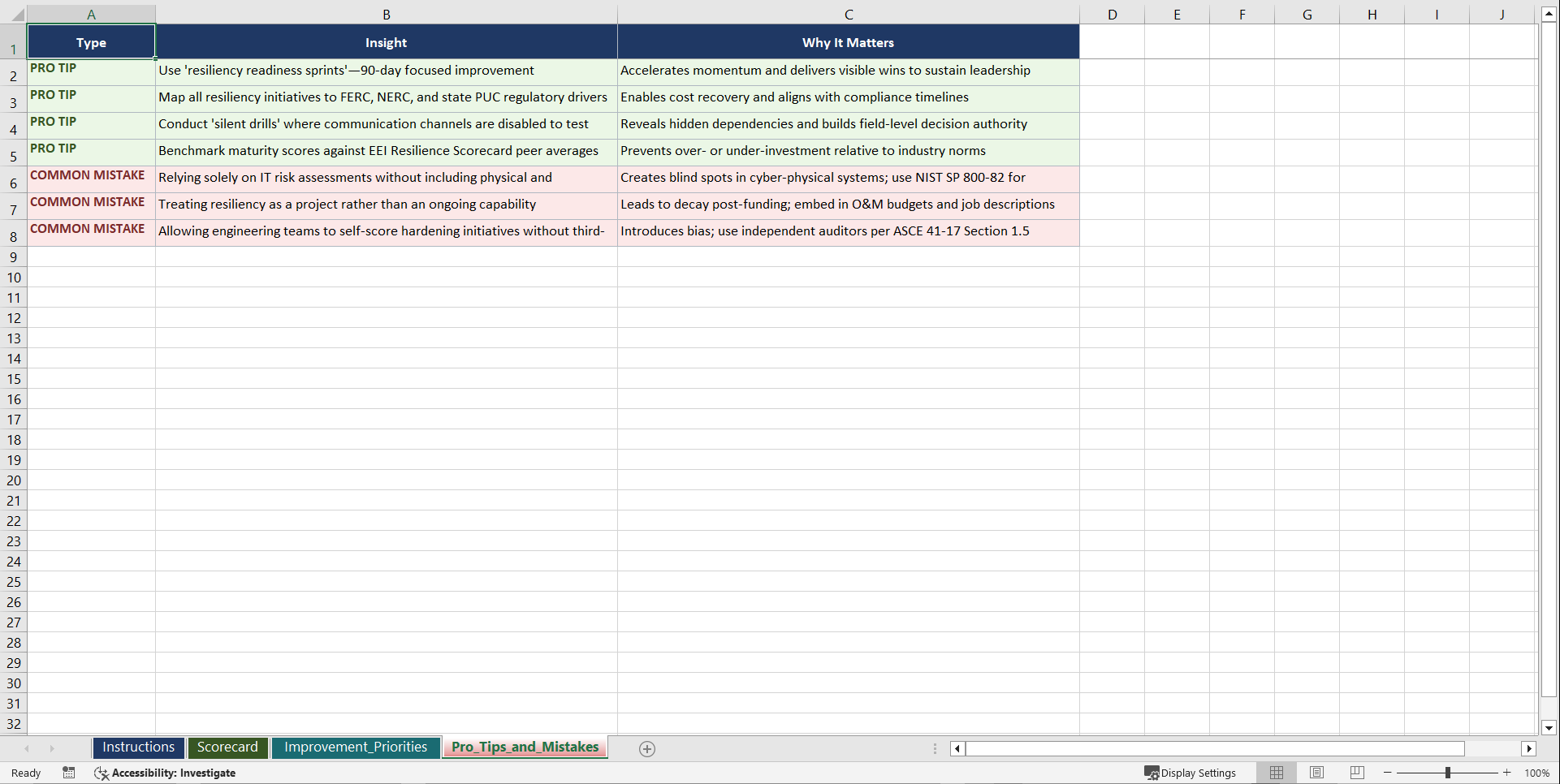 Leadership-Driven Resiliency for Utility & Playbook (Excel template (XLSX)) Preview Image
