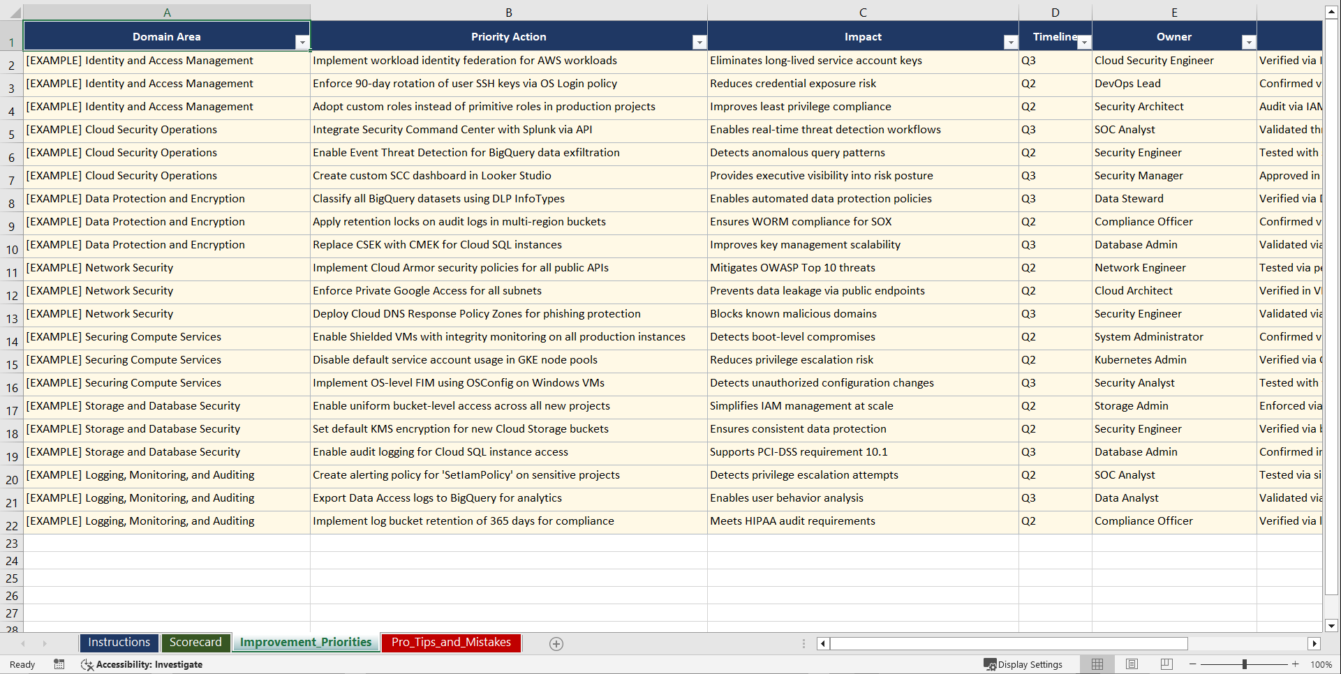 Google Cloud Security Certification Prep Playbook (Excel template (XLSX)) Preview Image