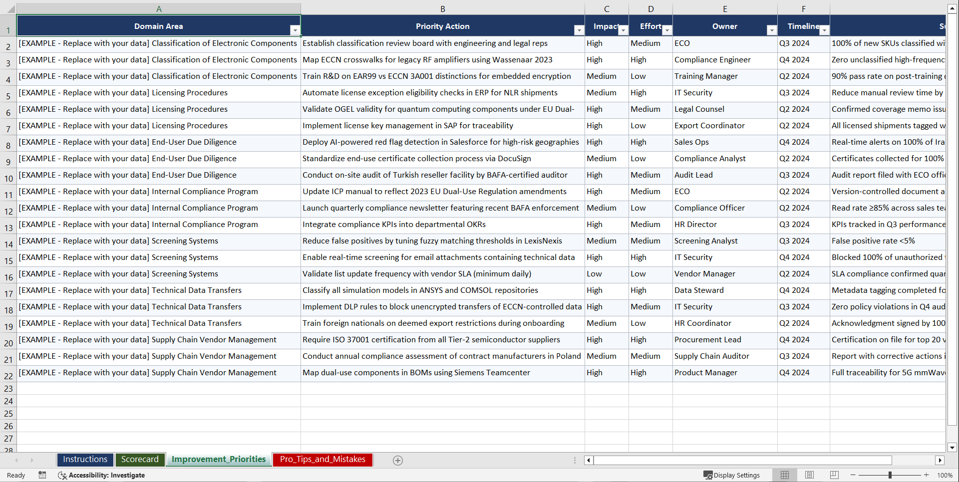 EARITAR & EU Dual Use Compliance for German Electronics Playbook (Excel template (XLSX)) Preview Image