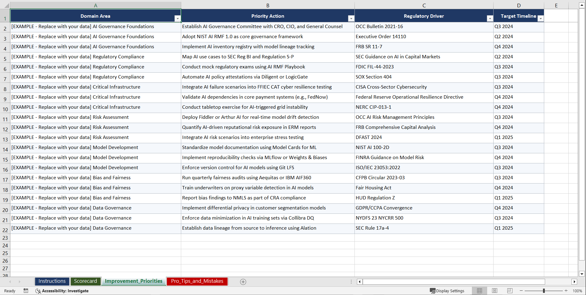 AI Governance for US Financial Services & Critical Playbook (Excel template (XLSX)) Preview Image