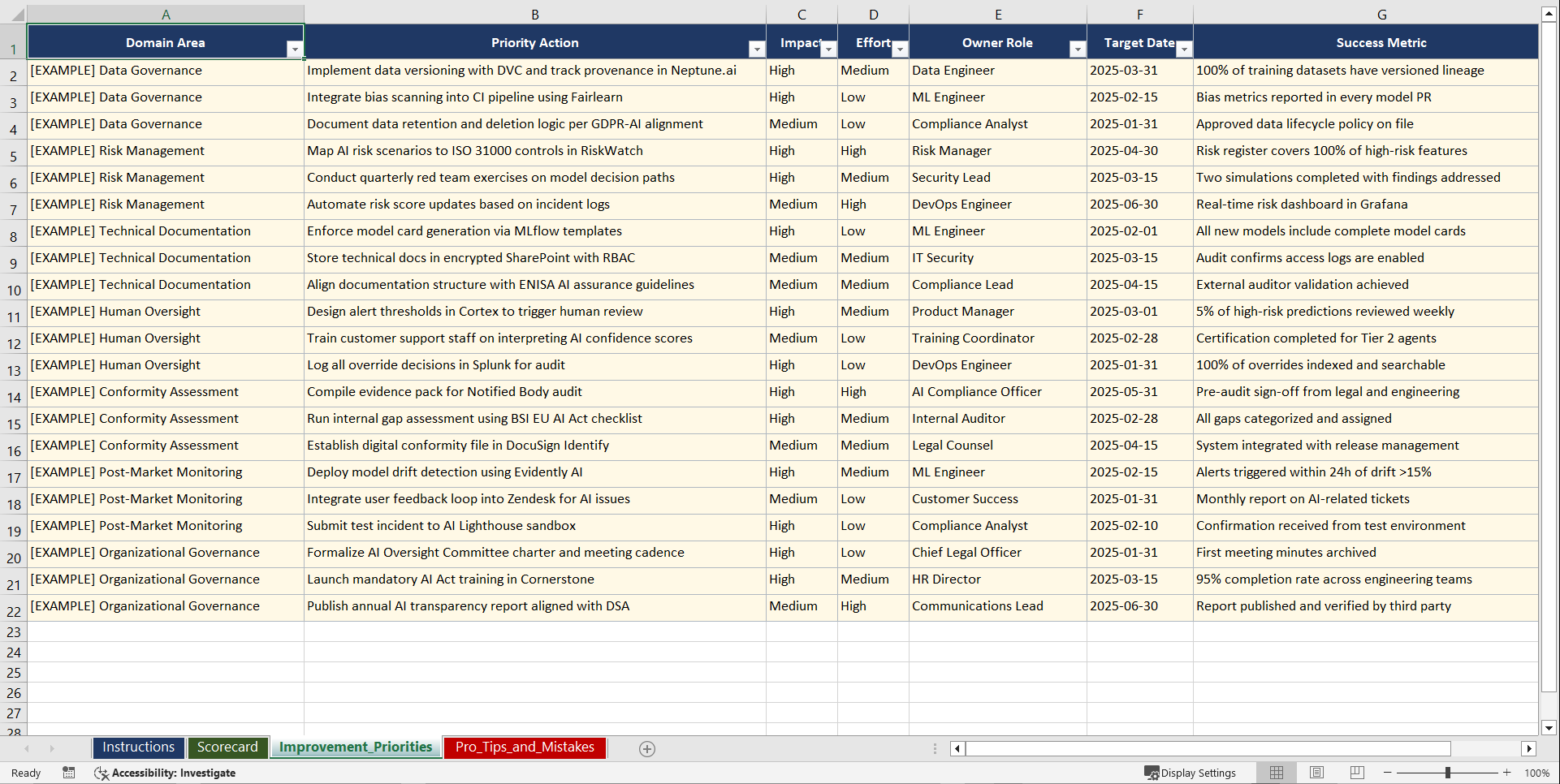 EU AI Act Compliance for B2B SaaS & AI-Enabled Playbook (Excel template (XLSX)) Preview Image