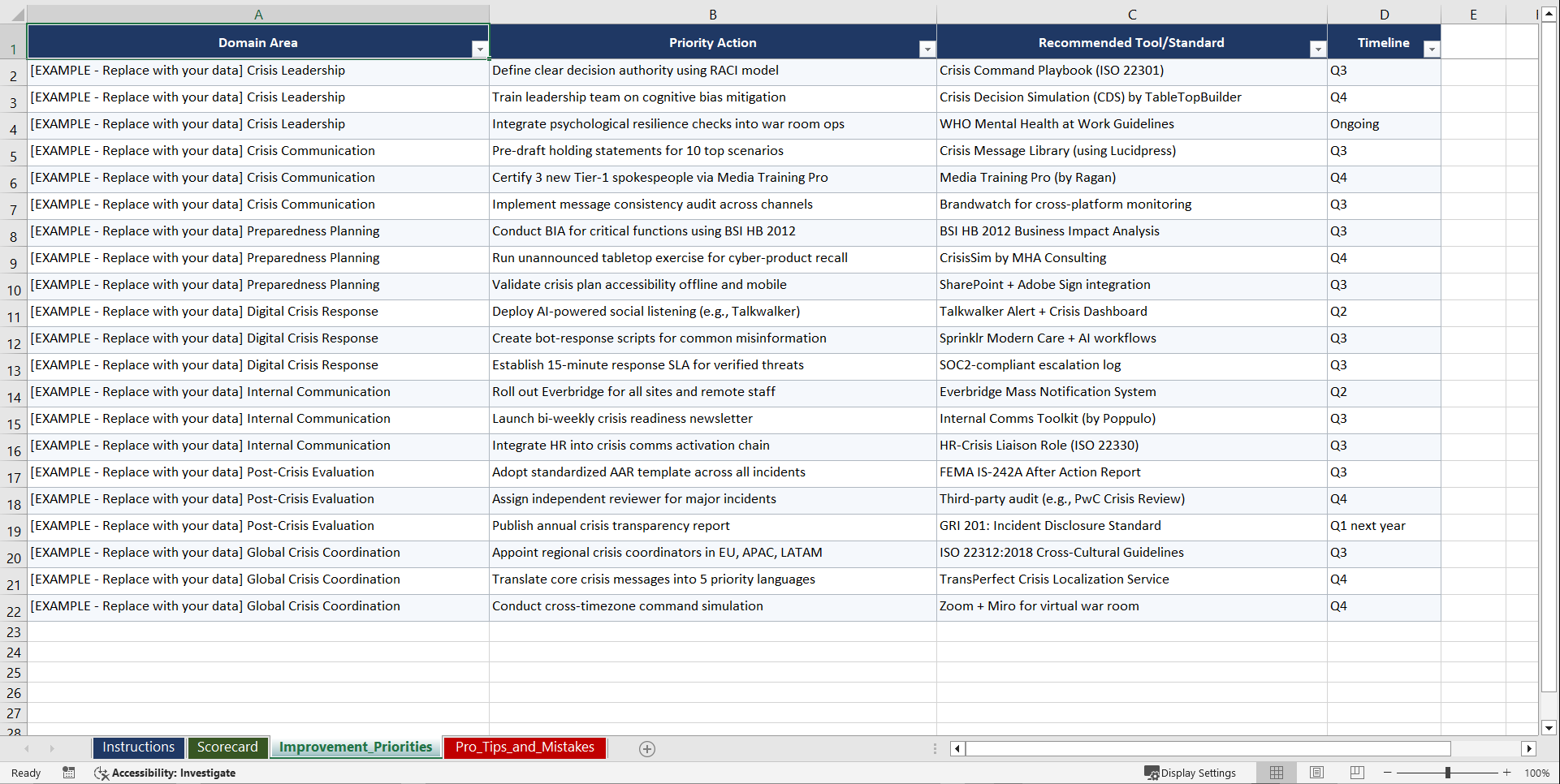 Crisis Management and Communication Playbook (Excel template (XLSX)) Preview Image