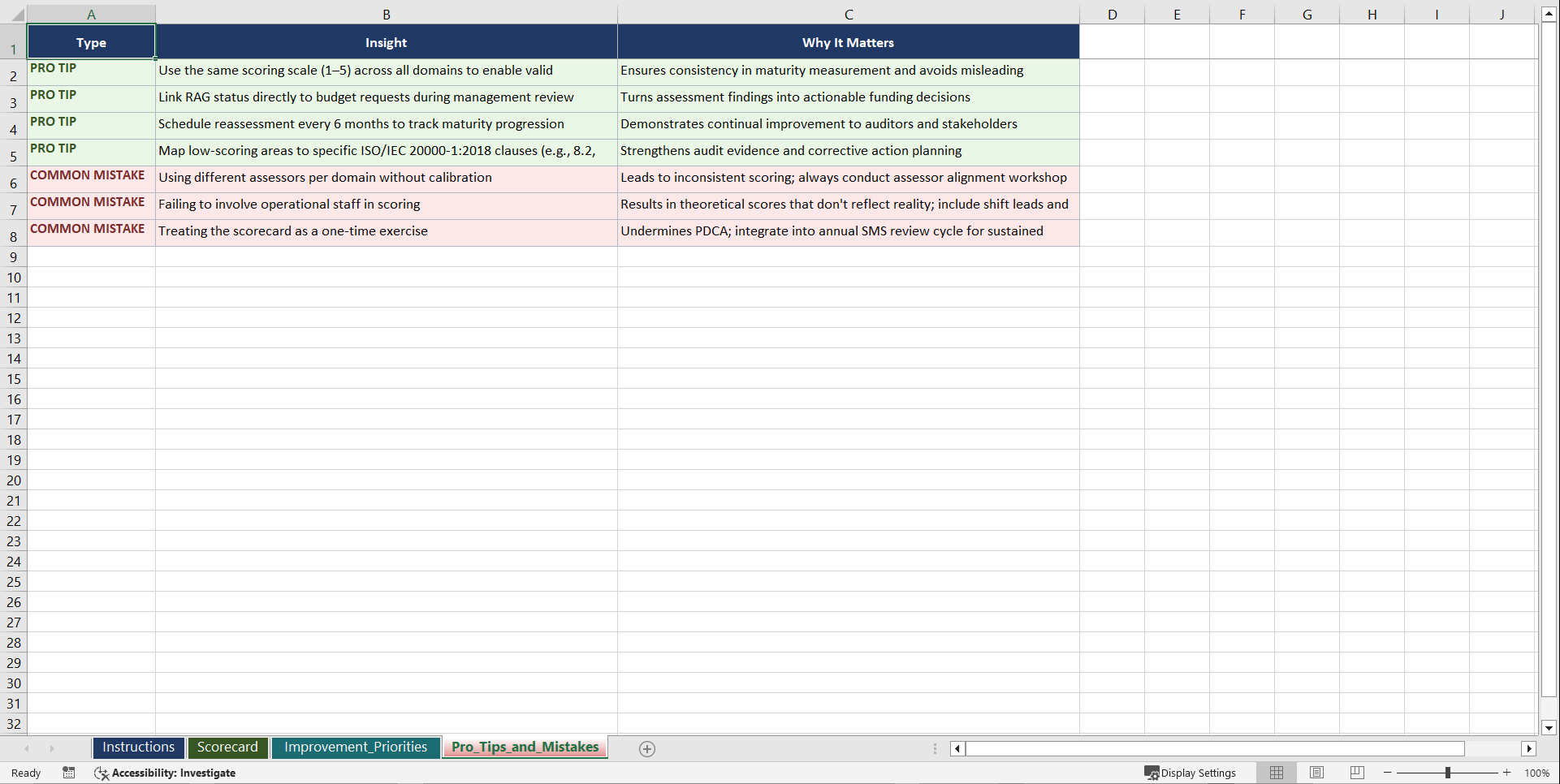 ISOIEC 200001-2018 IT Service Management for Cyber Playbook (Excel template (XLSX)) Preview Image