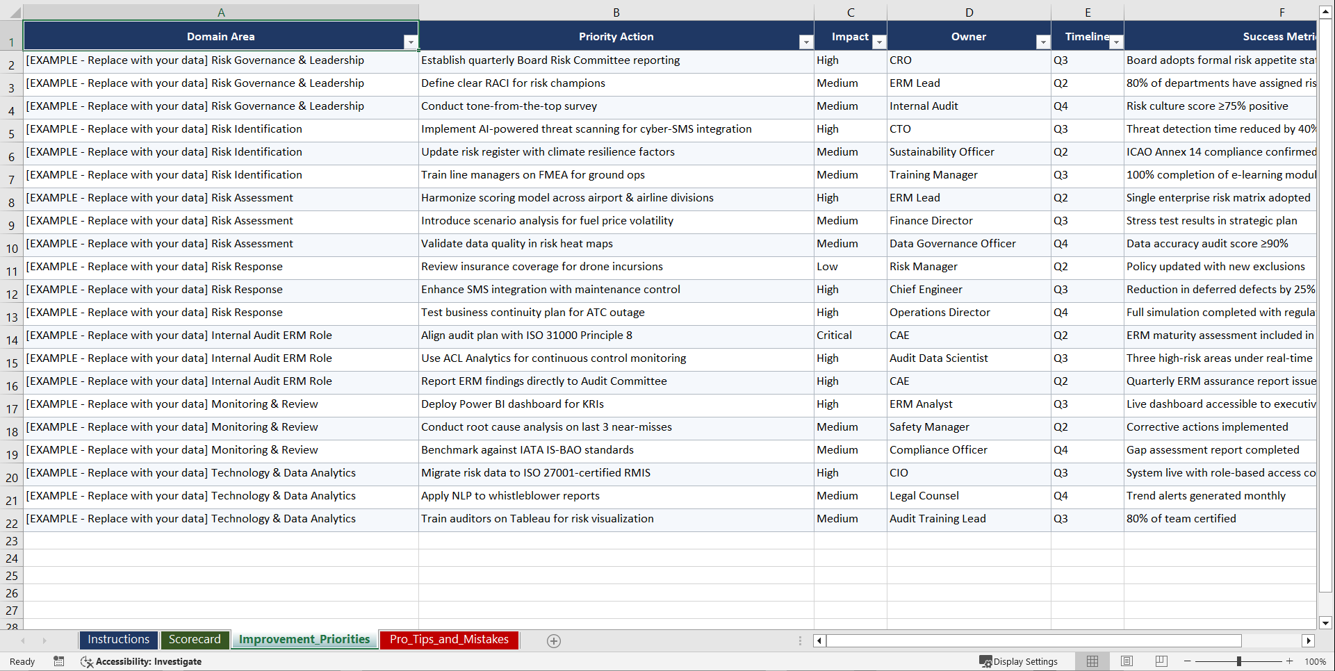 ISO 31000 COSO ERM for Aviation Internal Audit Playbook (Excel template (XLSX)) Preview Image