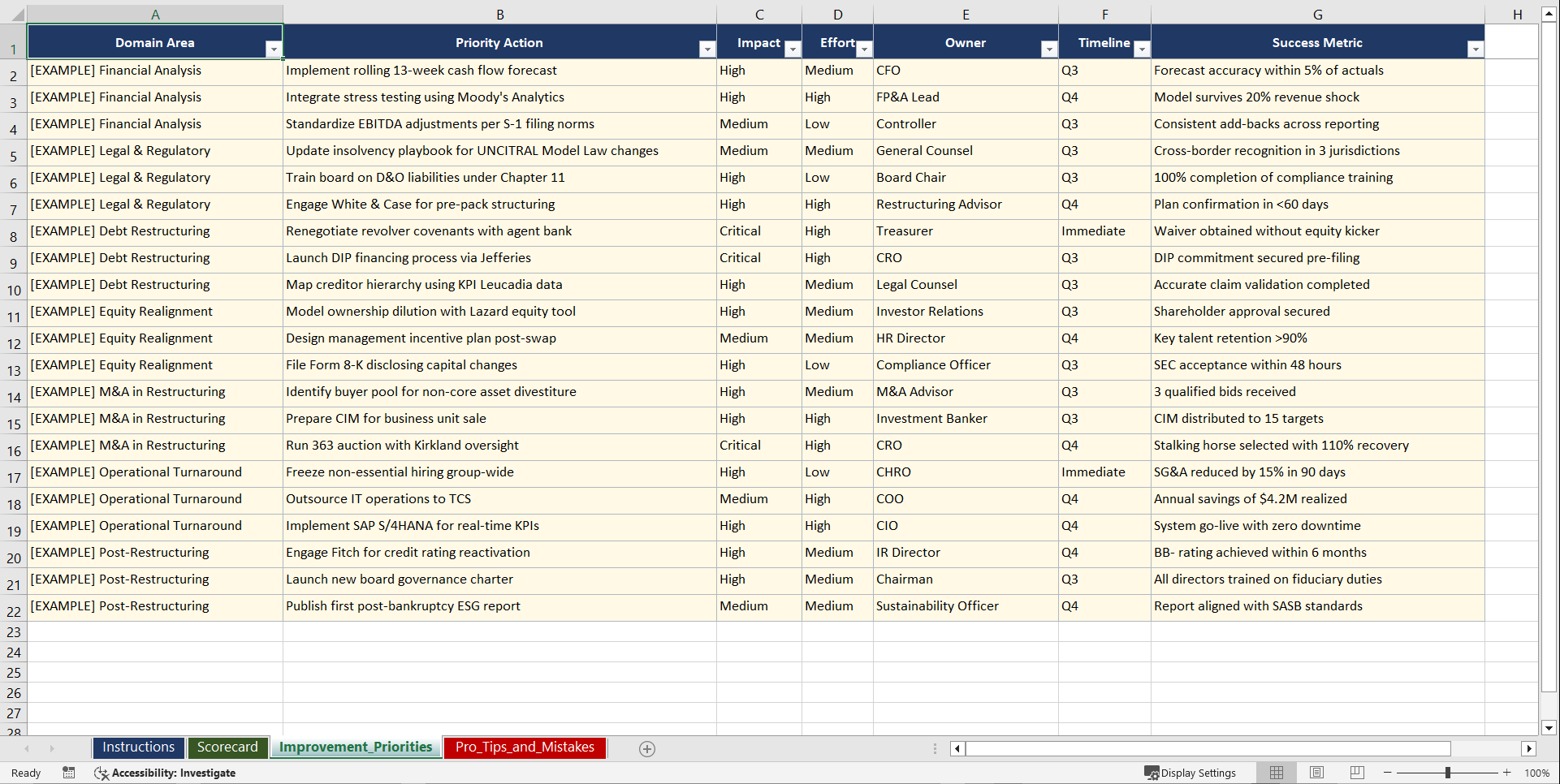 Corporate Restructuring Playbook (Excel template (XLSX)) Preview Image