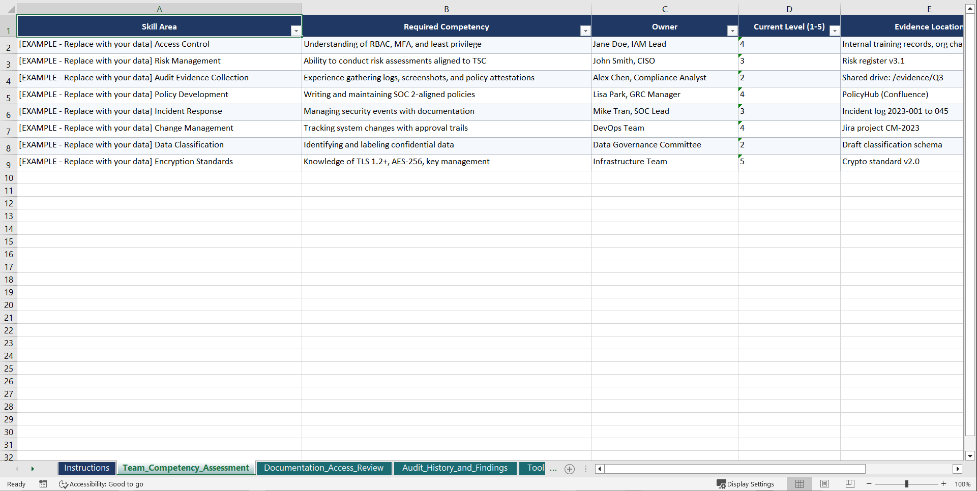 SOC 2 Type 2 Playbook (Excel template (XLSX)) Preview Image