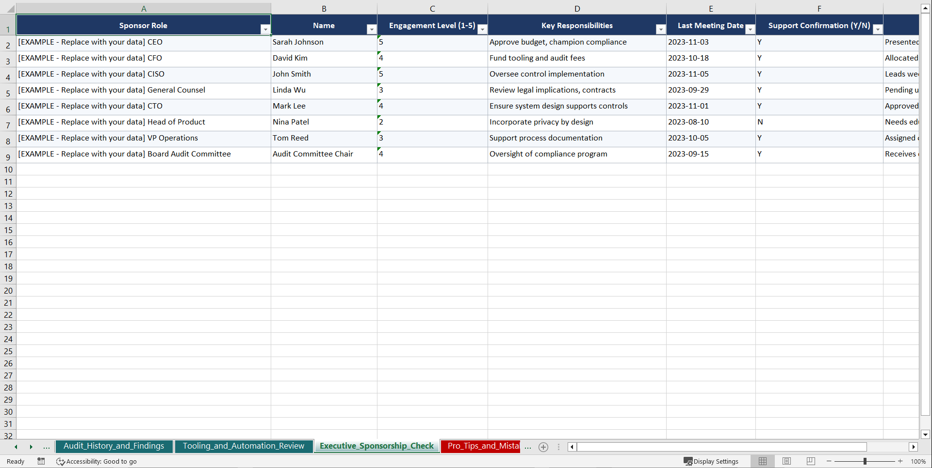 SOC 2 Type 2 Playbook (Excel template (XLSX)) Preview Image