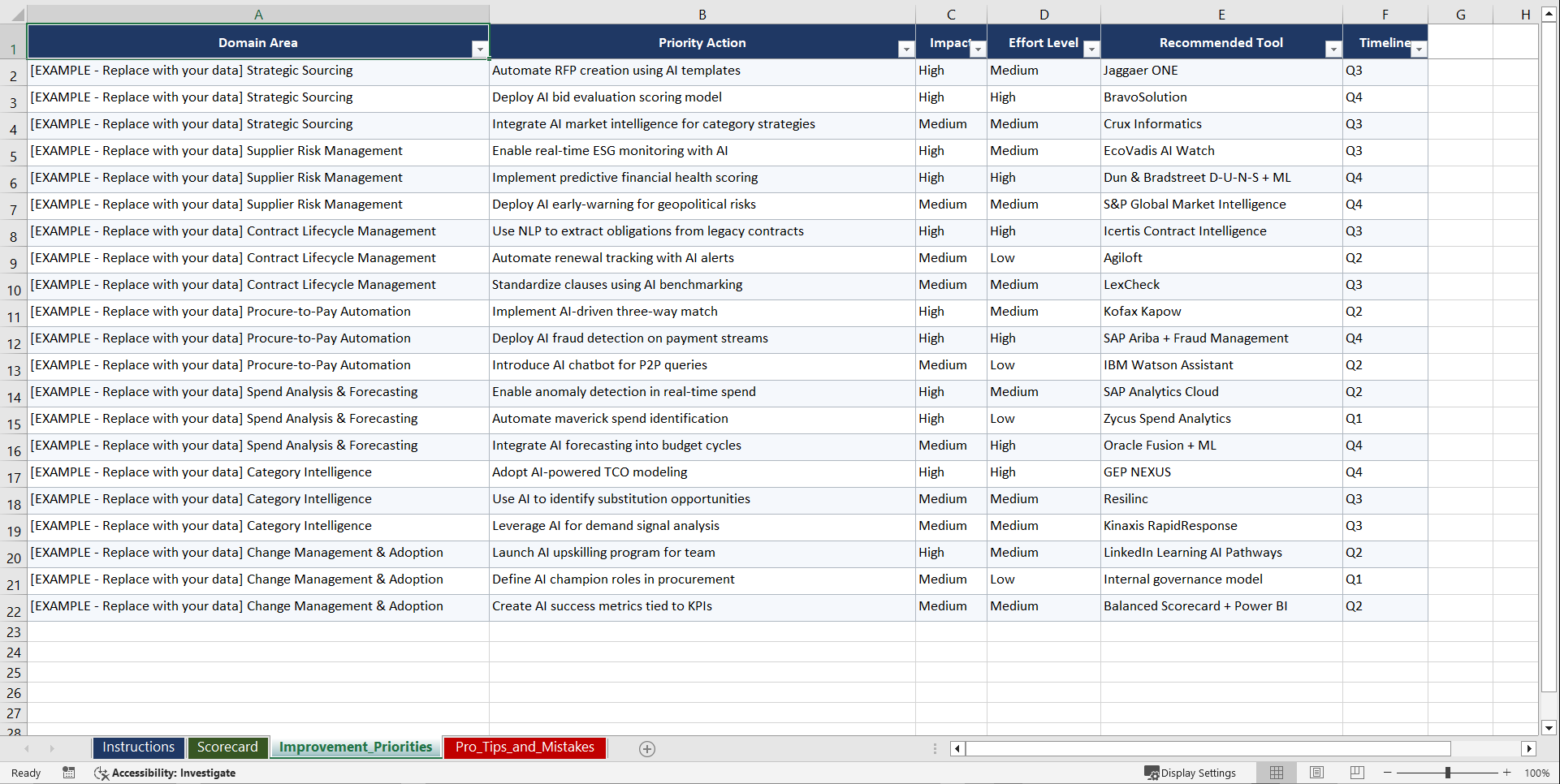 AI for Procurement Playbook (Excel template (XLSX)) Preview Image