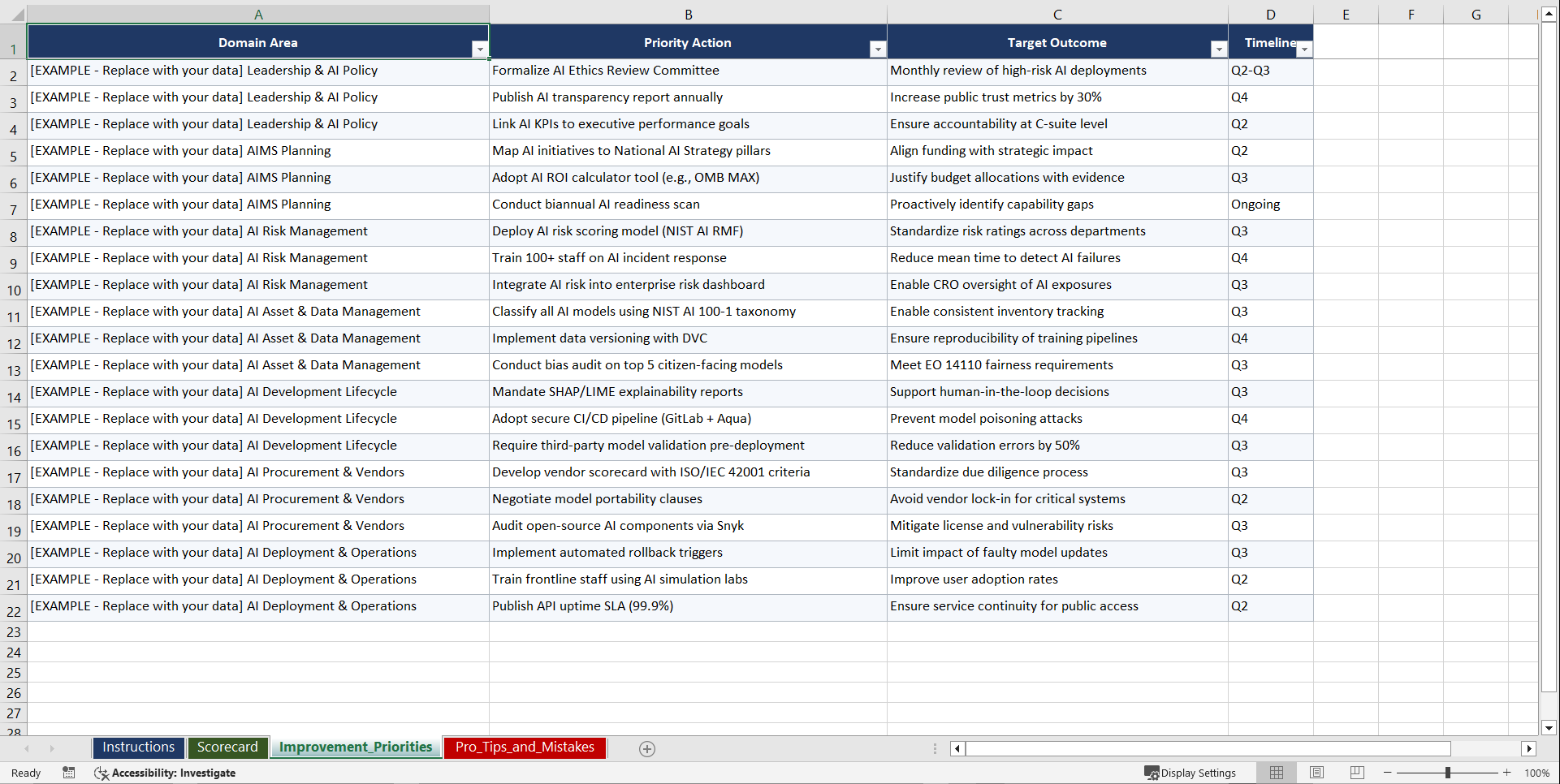 ISO/IEC 42001 AI Management System AI-MS for Government an Playbook (Excel template (XLSX)) Preview Image