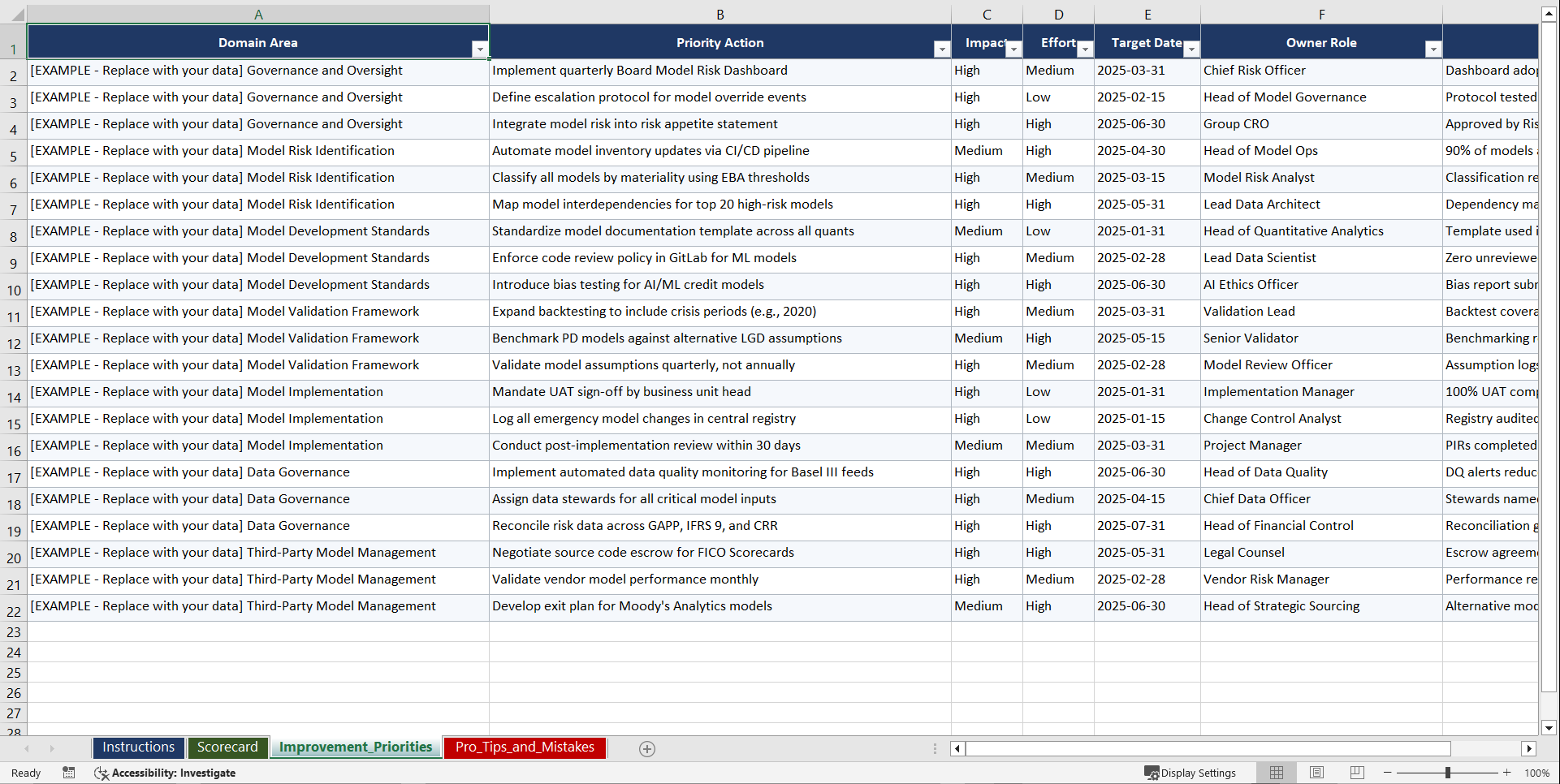CRD V & BCBS 239 Model Risk Governance for European Playbook (Excel template (XLSX)) Preview Image
