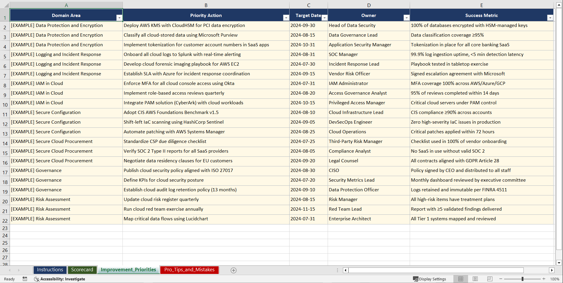 ISOIEC 27017 Cloud Security Controls for Financial Playbook (Excel template (XLSX)) Preview Image