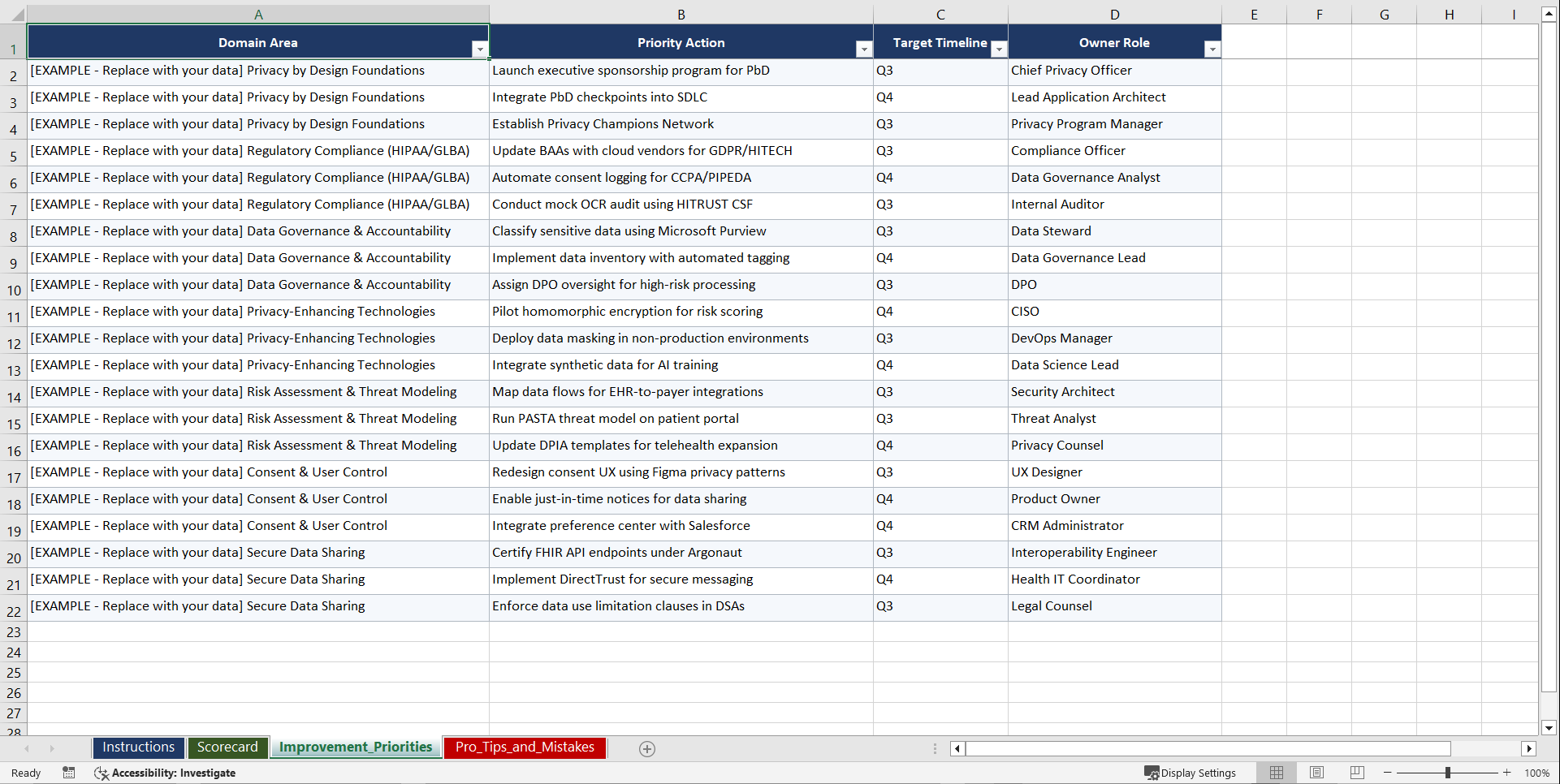 Privacy by Design Audience Activation for Healthcare Playbook (Excel template (XLSX)) Preview Image