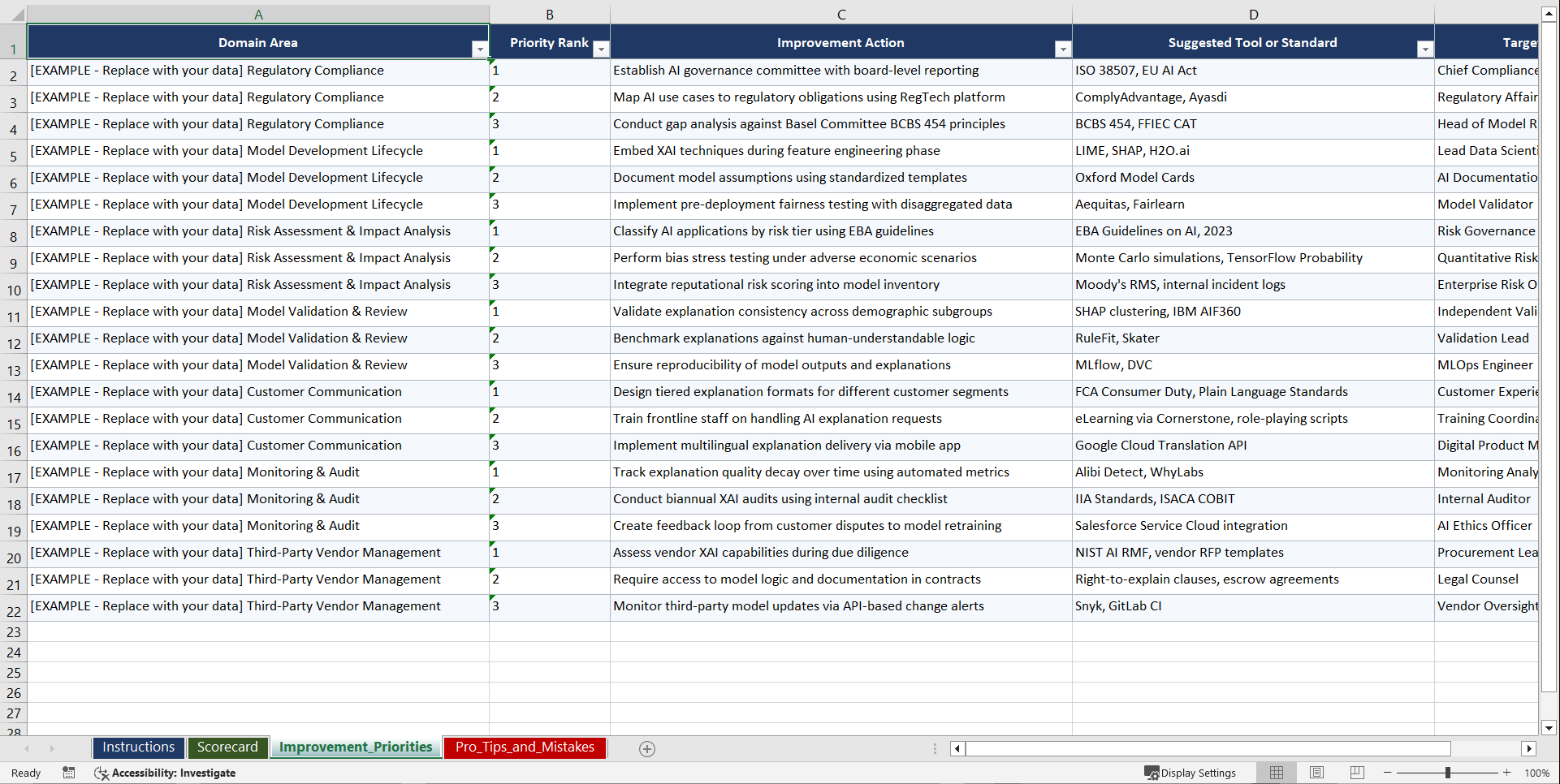 Explainable AI XAI Governance for Financial Playbook (Excel template (XLSX)) Preview Image