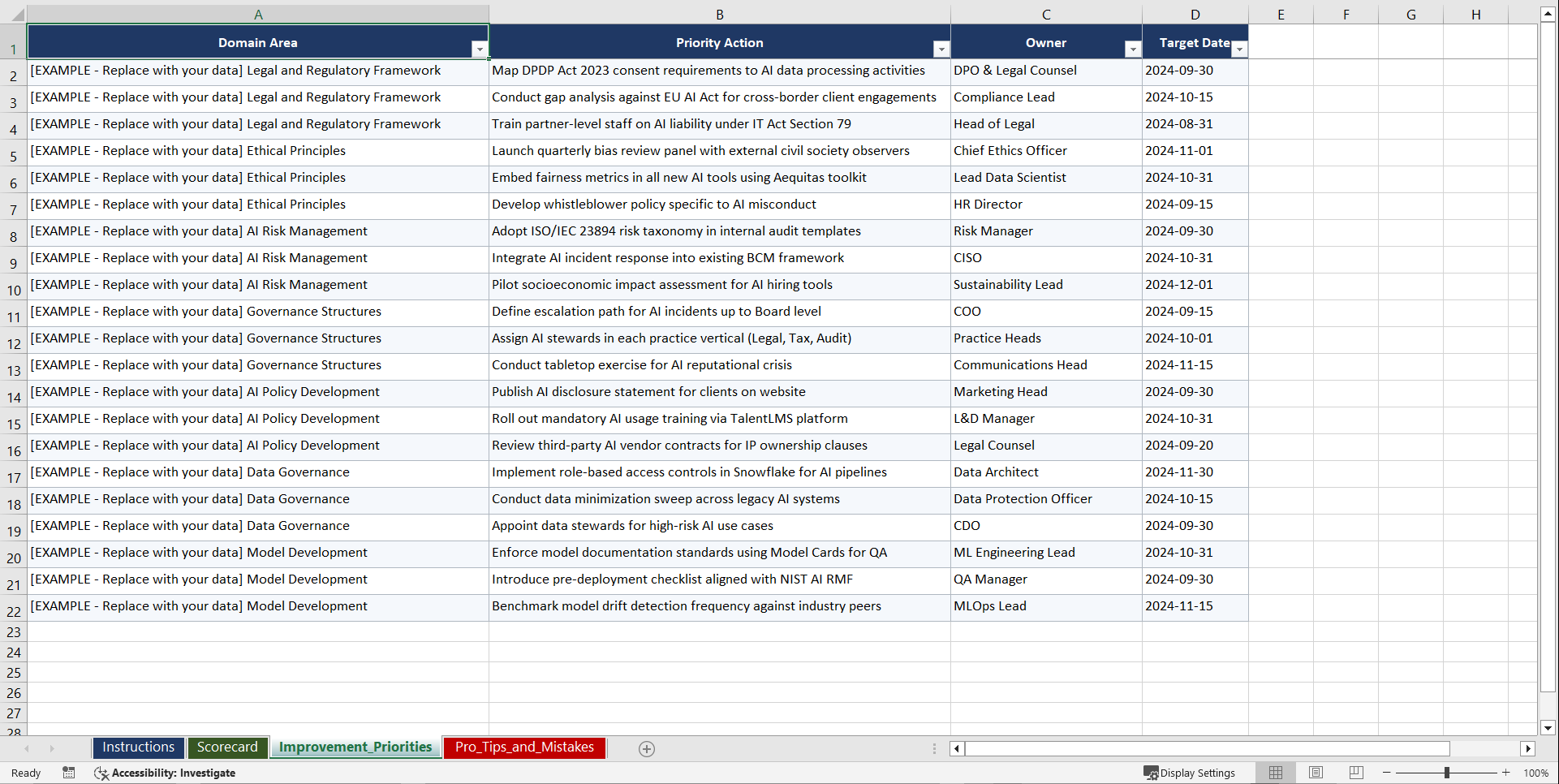 Responsible AI Governance for Indian Professional Services Playbook (Excel template (XLSX)) Preview Image
