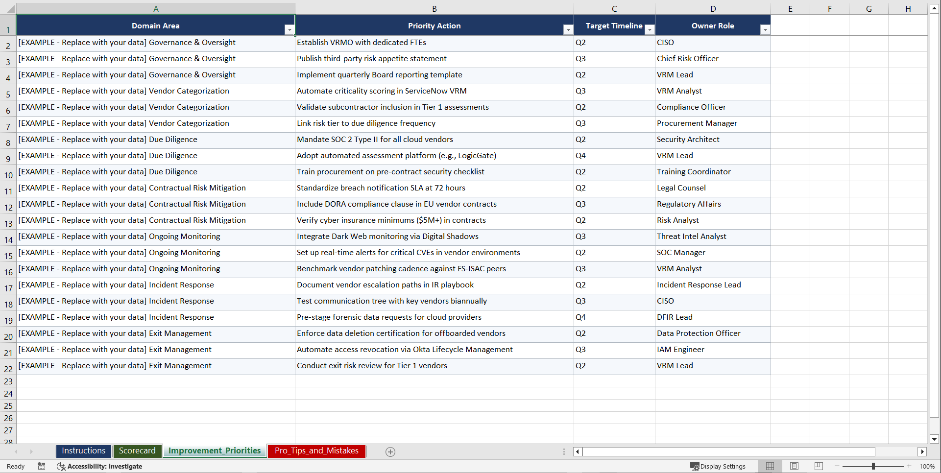 Third-Party Cyber Risk Management for Financial Services Playbook (Excel template (XLSX)) Preview Image