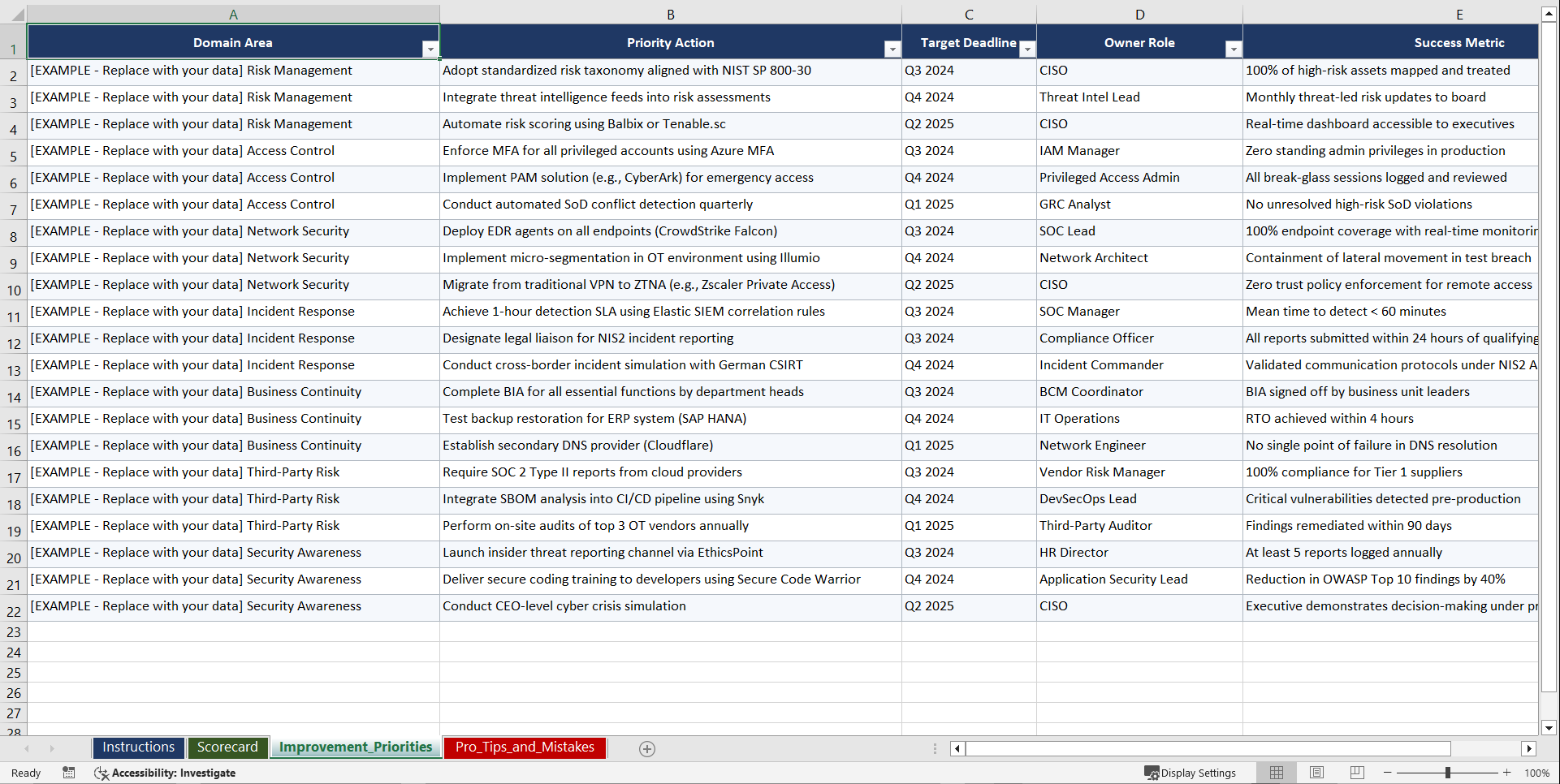NIS2 Directive for Critical Infrastructure Playbook (Excel template (XLSX)) Preview Image