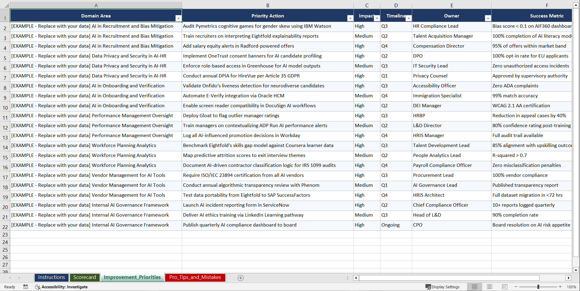 AI in HR Compliance for Technology Staffing Firms Playbook (Excel template (XLSX)) Preview Image