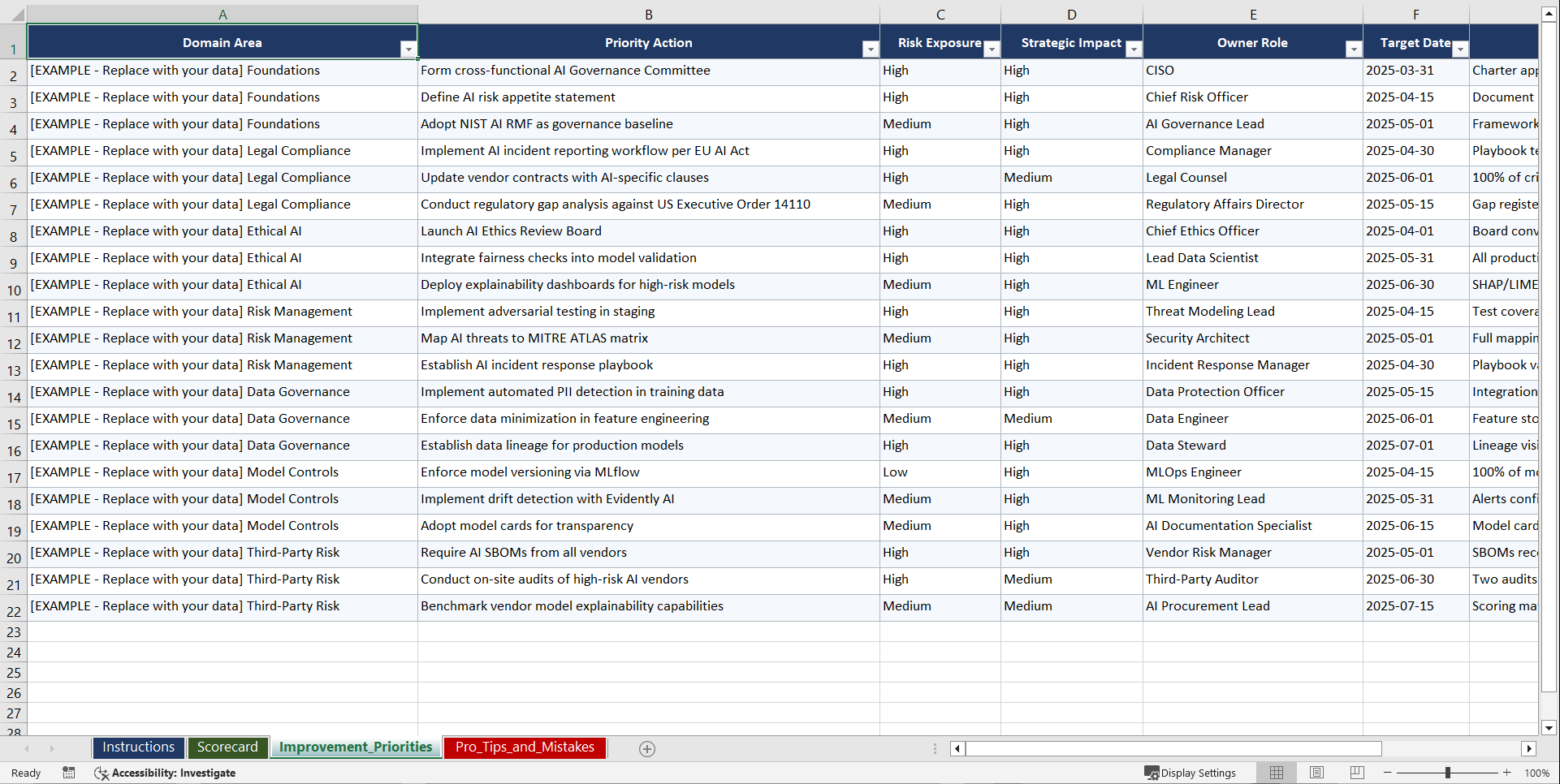 AI-ML Governance for Enterprise CISOs Playbook (Excel template (XLSX)) Preview Image