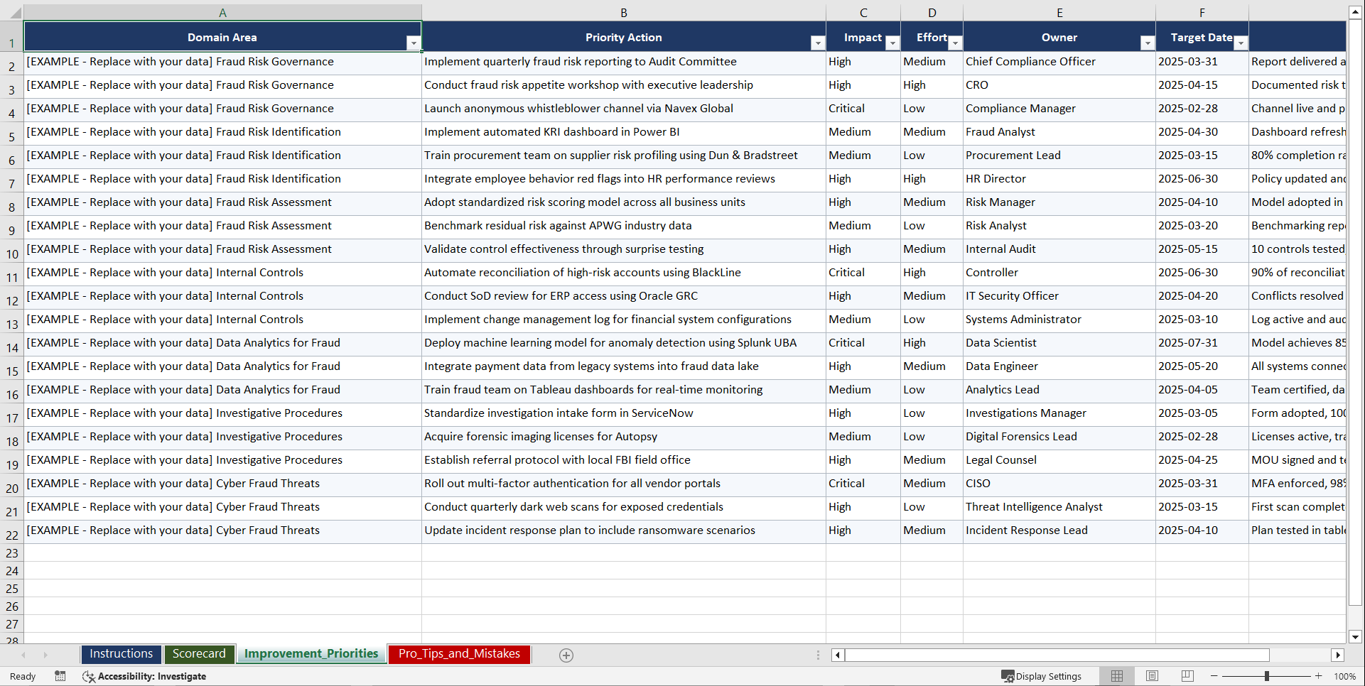 Fraud Risk Assessment and Prevention Playbook (Excel template (XLSX)) Preview Image