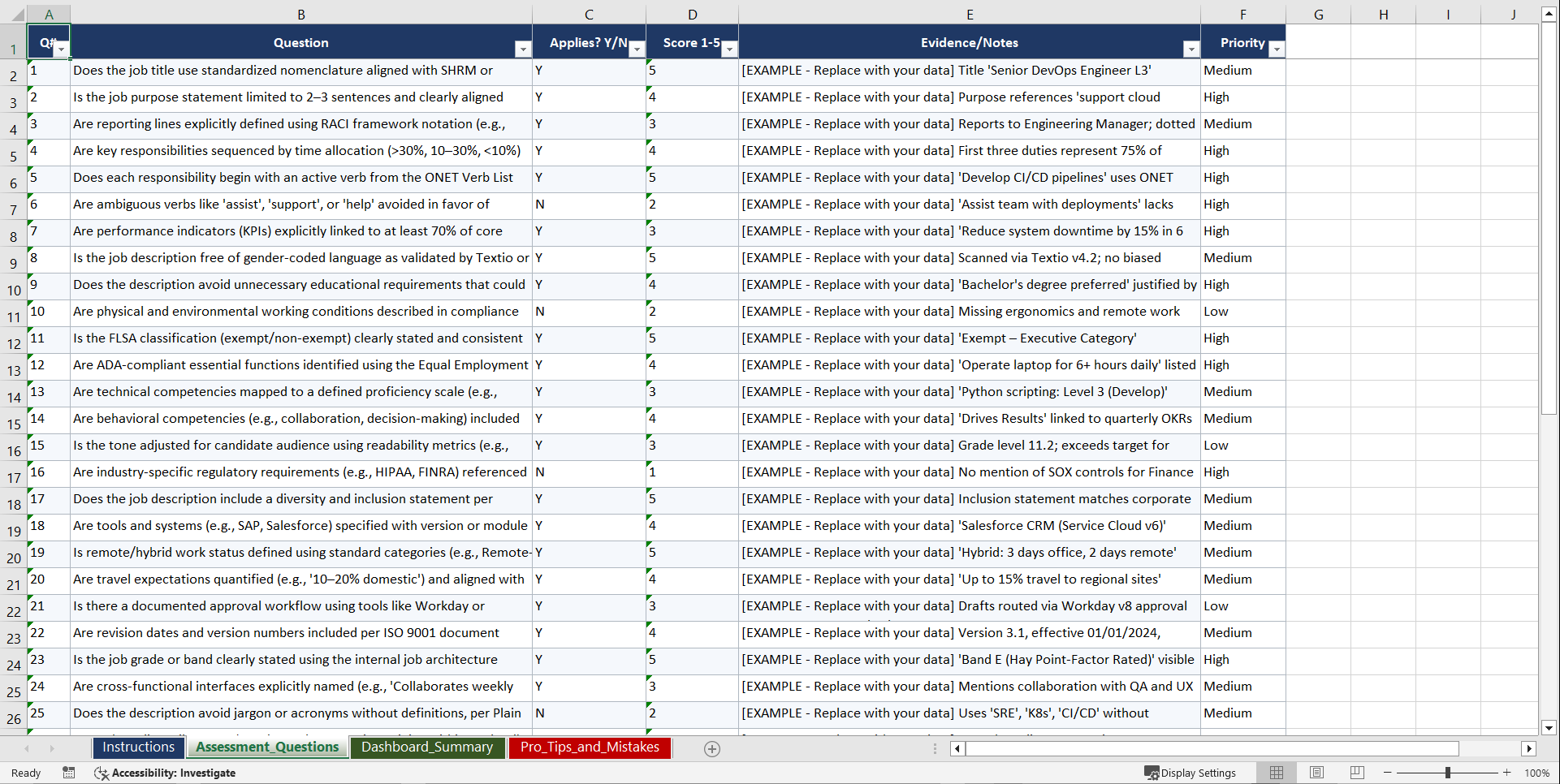Job Description Management Playbook (Excel template (XLSX)) Preview Image