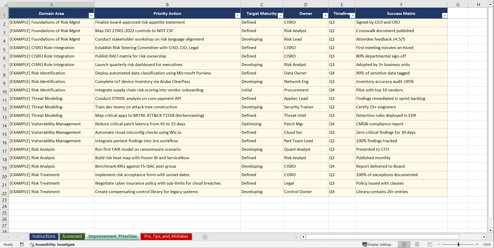 CISRO for Aspiring InfoSec Risk Officers Playbook (Excel template (XLSX)) Preview Image