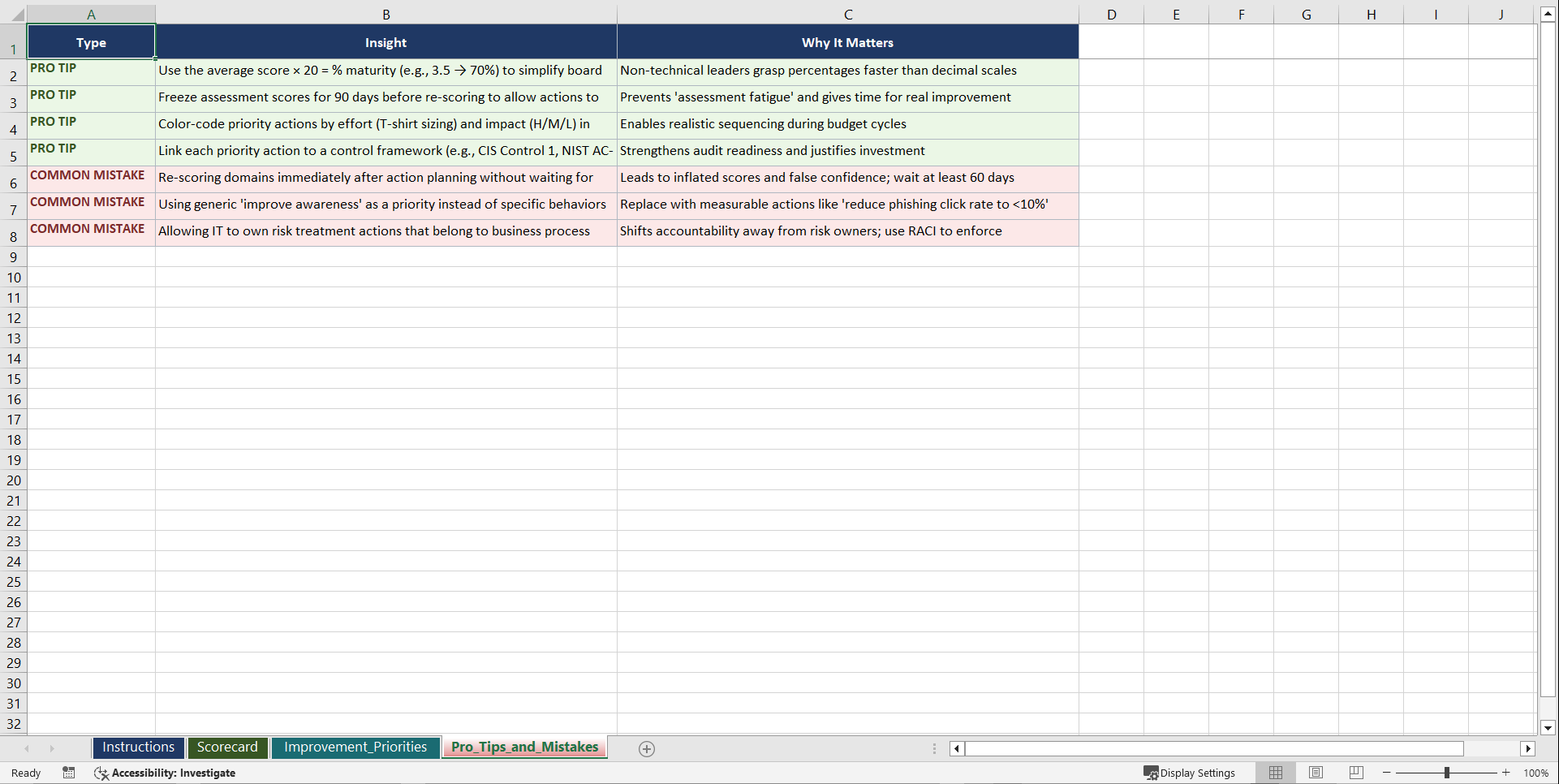 CISRO for Aspiring InfoSec Risk Officers Playbook (Excel template (XLSX)) Preview Image