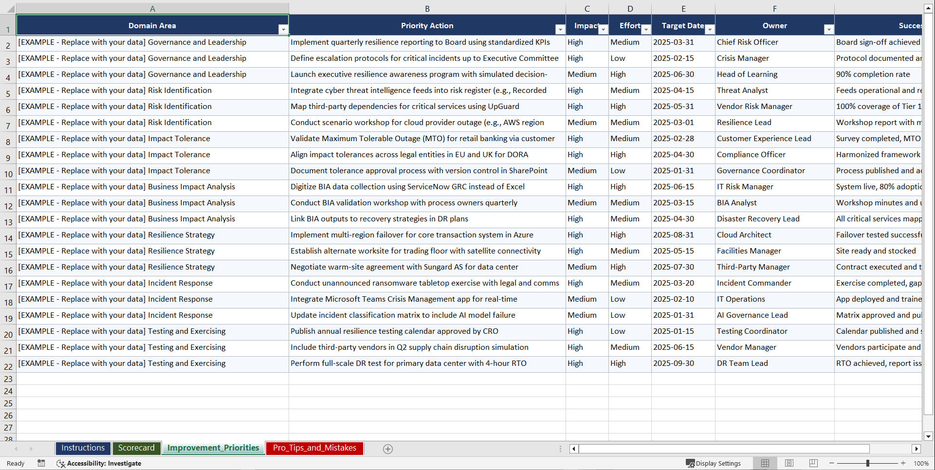 Operational Resilience Framework Playbook (Excel template (XLSX)) Preview Image