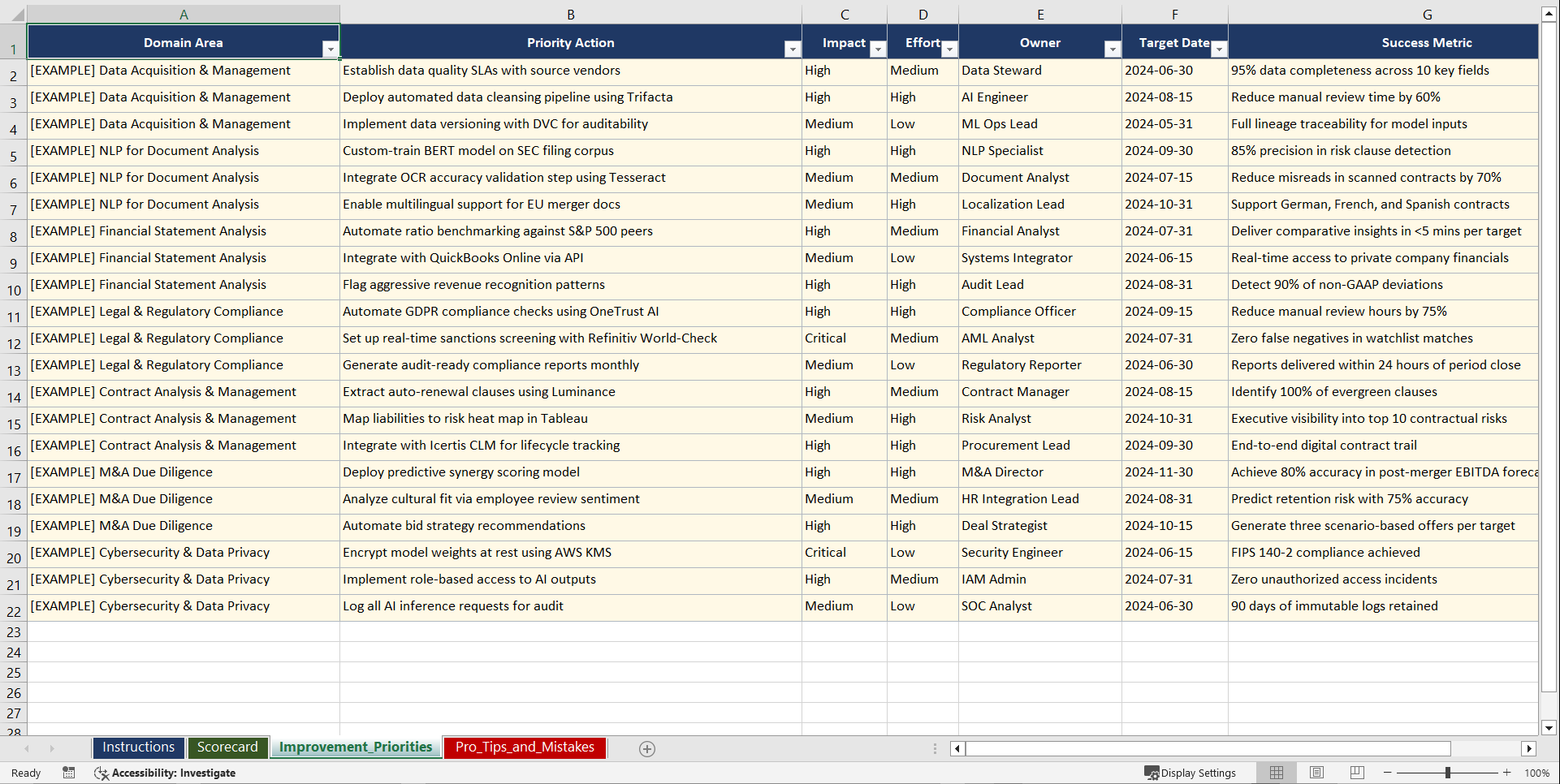 AI for Due Diligence Playbook (Excel template (XLSX)) Preview Image