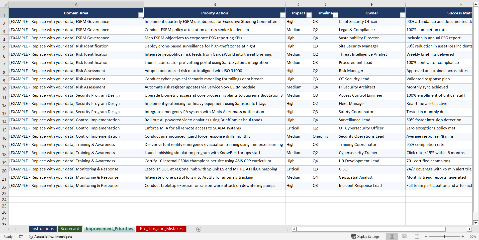 ESRM Implementation for Mining Industry Operators Playbook (Excel template (XLSX)) Preview Image