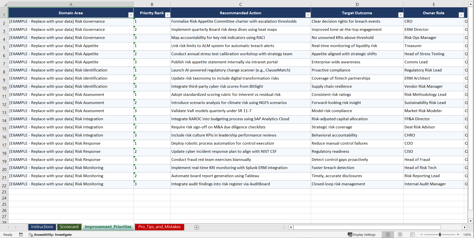 Enterprise Risk Management ERM Framework for Financial Services Playbook (Excel template (XLSX)) Preview Image