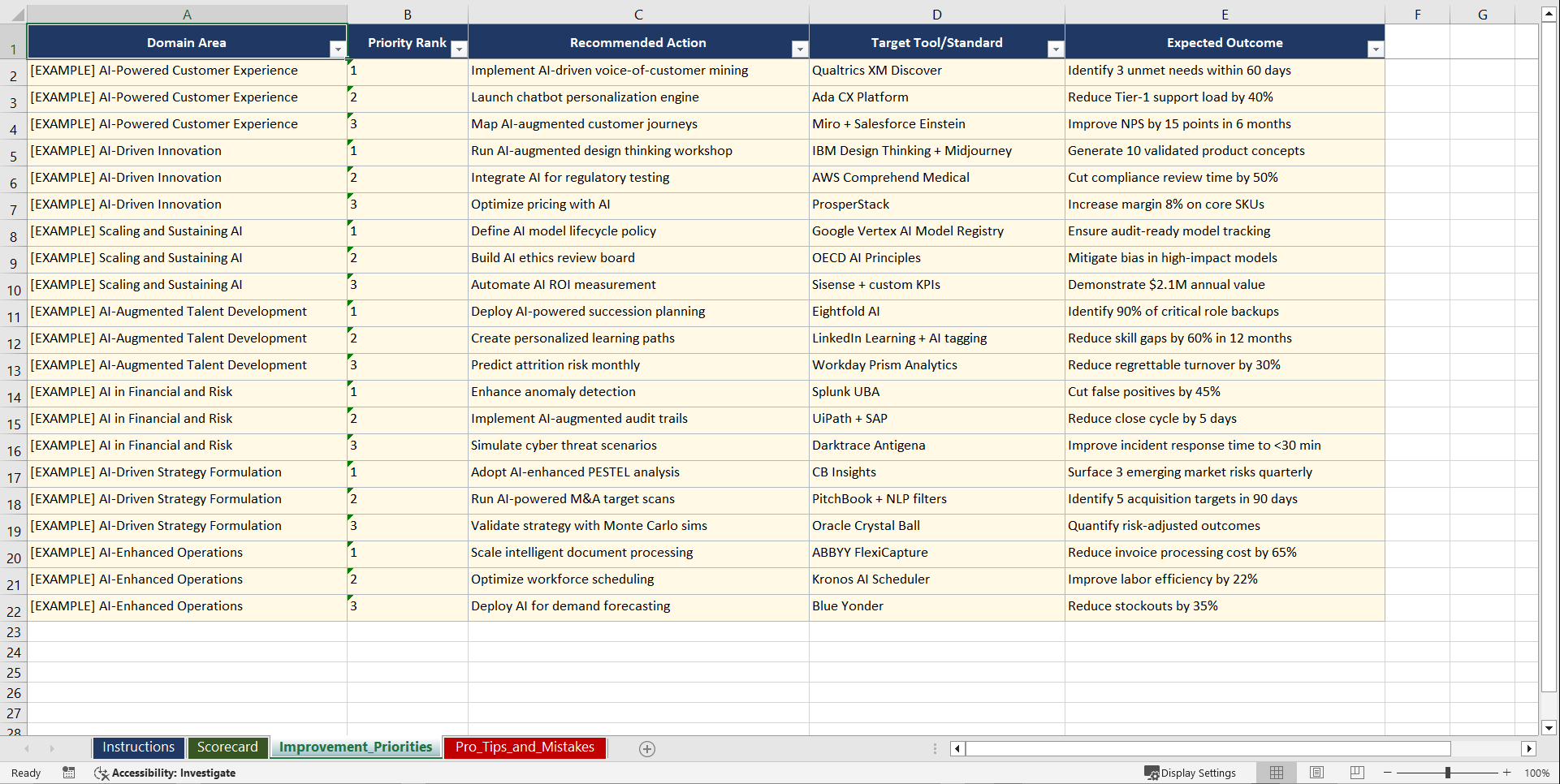 AI-Augmented Business Transformation for Executive Playbook (Excel template (XLSX)) Preview Image