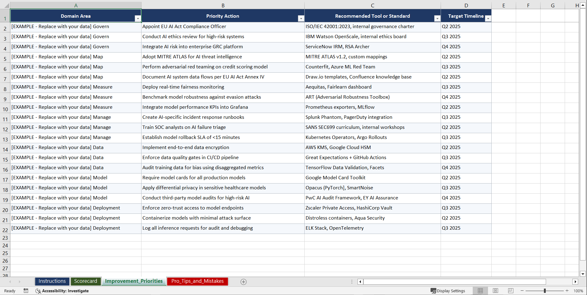 NIST AI RMF & EU AI Act Compliance for Principal Playbook (Excel template (XLSX)) Preview Image