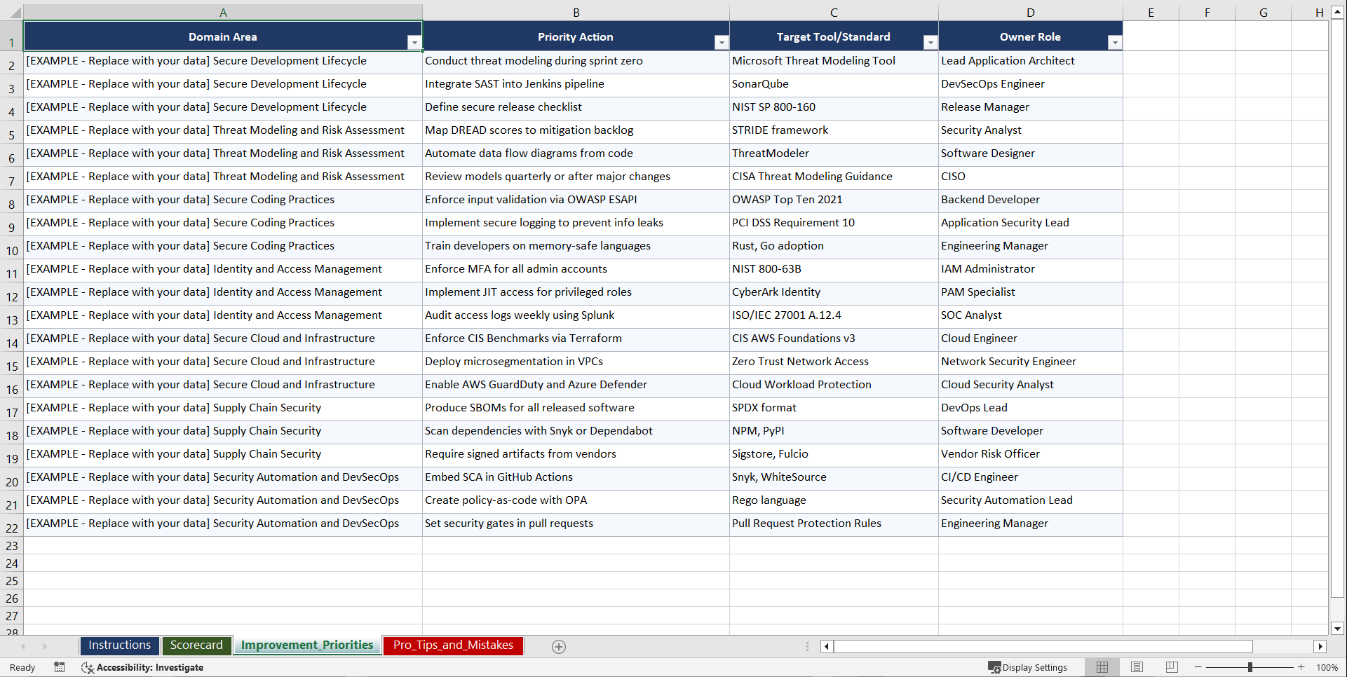 CISA Secure by Design Implementation Playbook (Excel template (XLSX)) Preview Image
