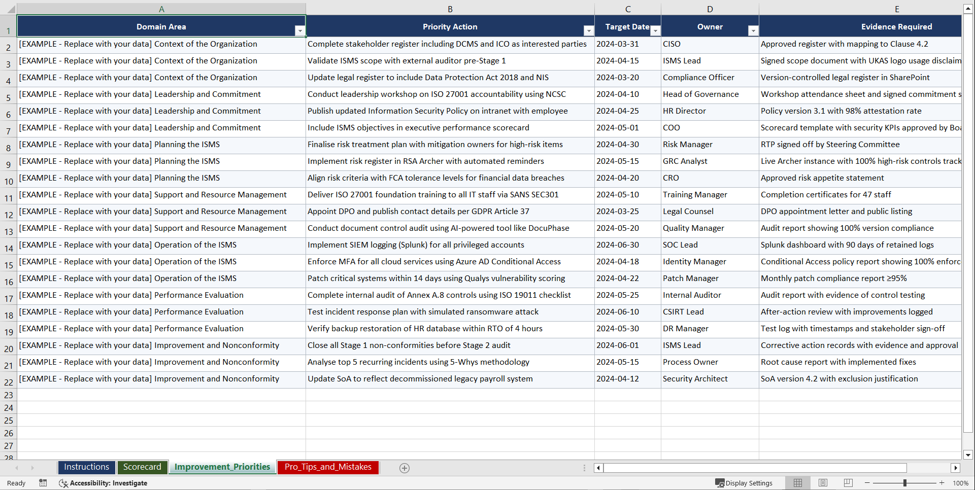 ISO 270012022 for UK-Based Certification Bodies Playbook (Excel template (XLSX)) Preview Image