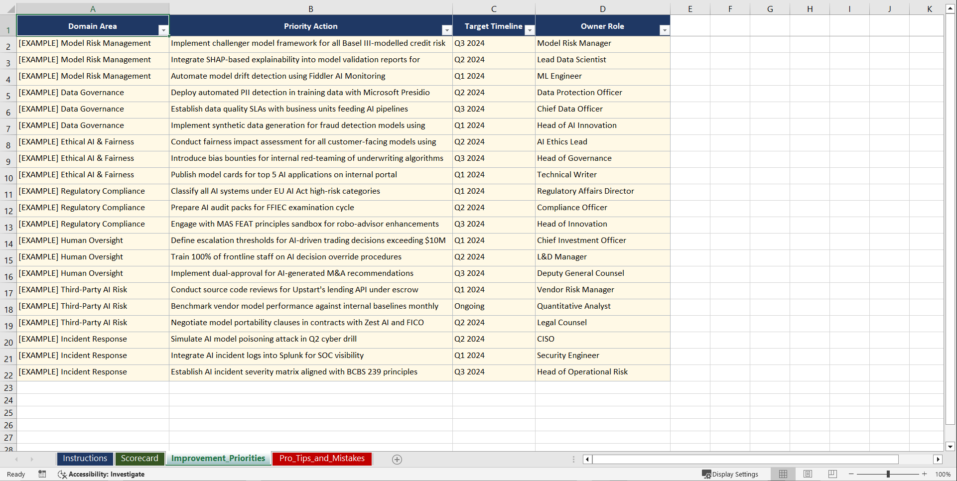 AI Governance & Responsible AI for Financial Playbook (Excel template (XLSX)) Preview Image
