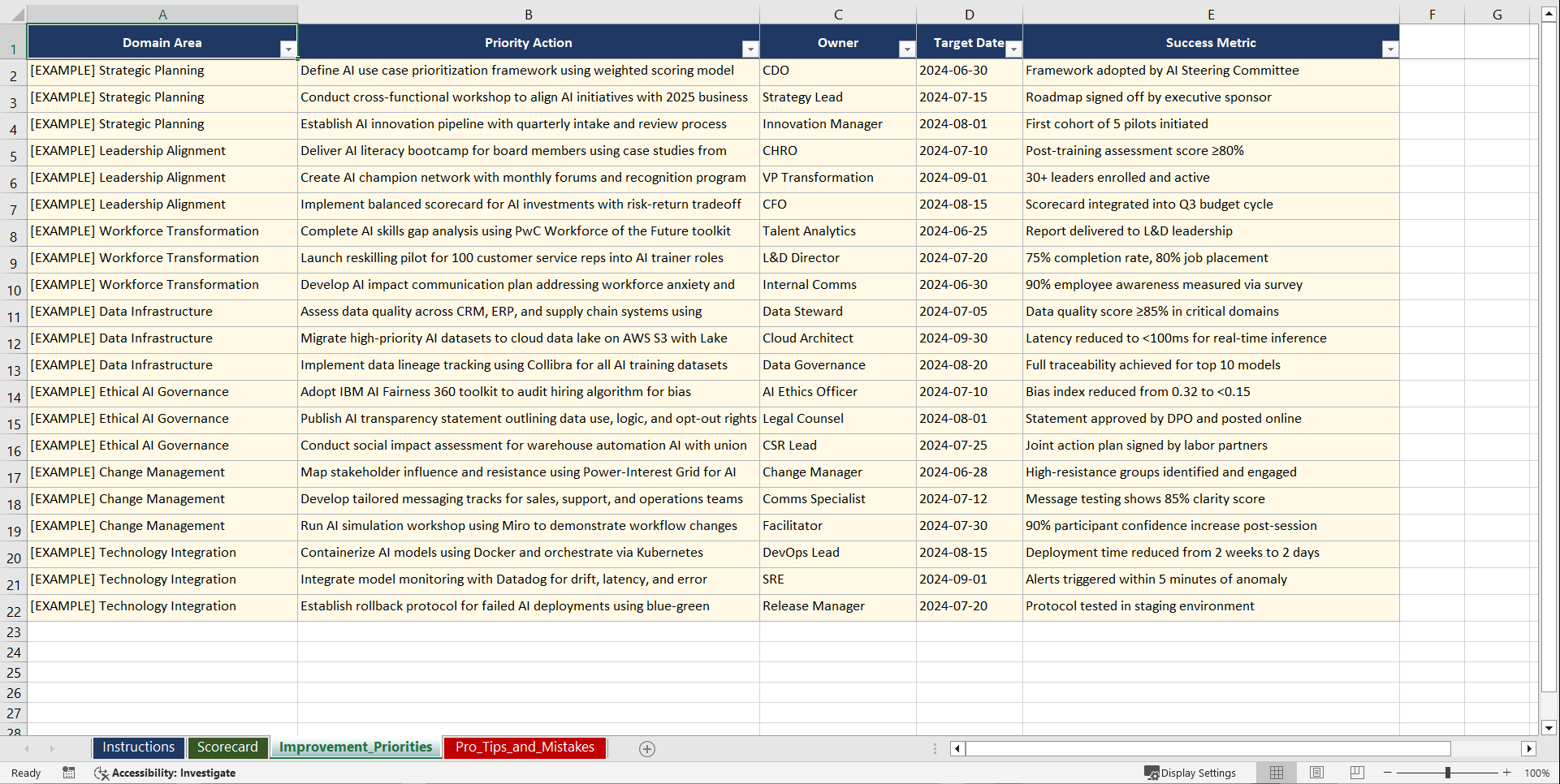 AI Adoption & Change Management for Enterprise Playbook (Excel template (XLSX)) Preview Image