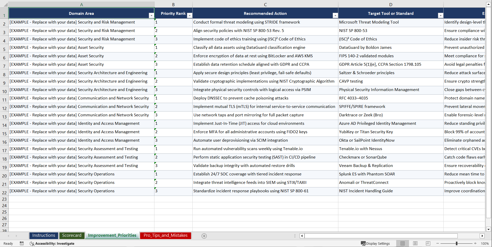 CISSP Certification Preparation Playbook (Excel template (XLSX)) Preview Image