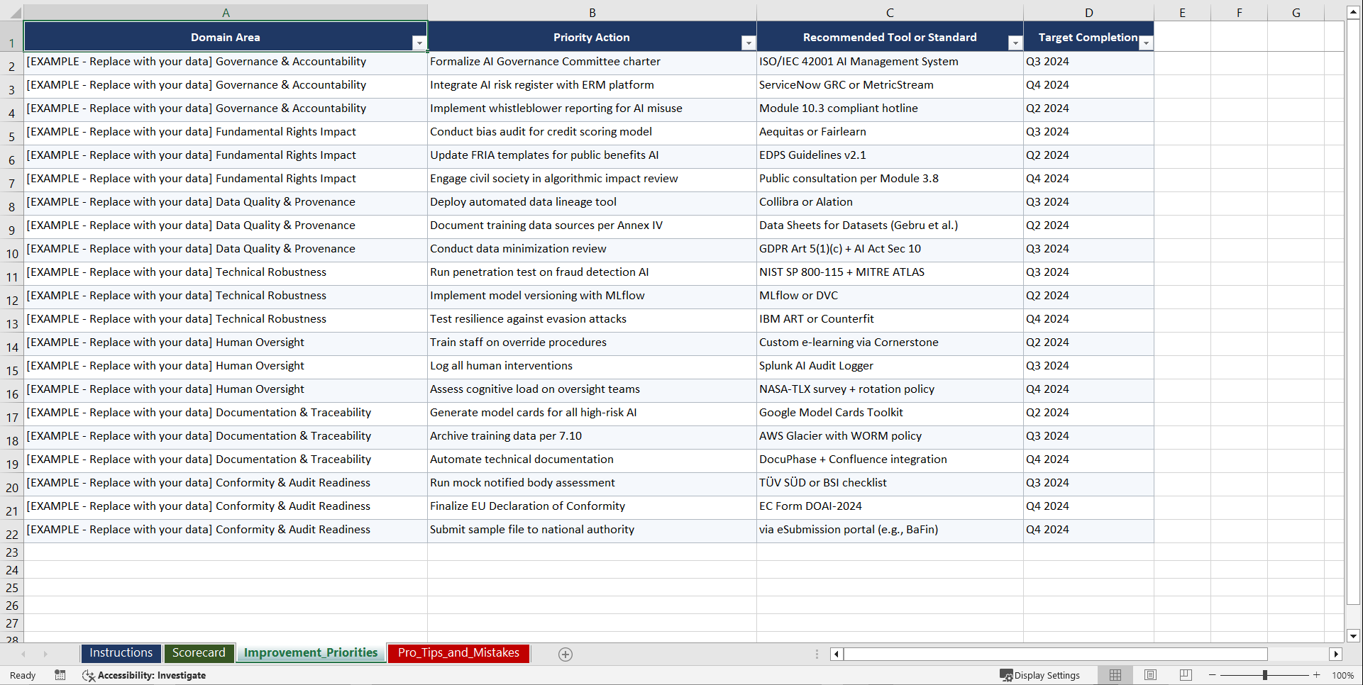 EU AI Act Compliance for Financial Services & Playbook (Excel template (XLSX)) Preview Image