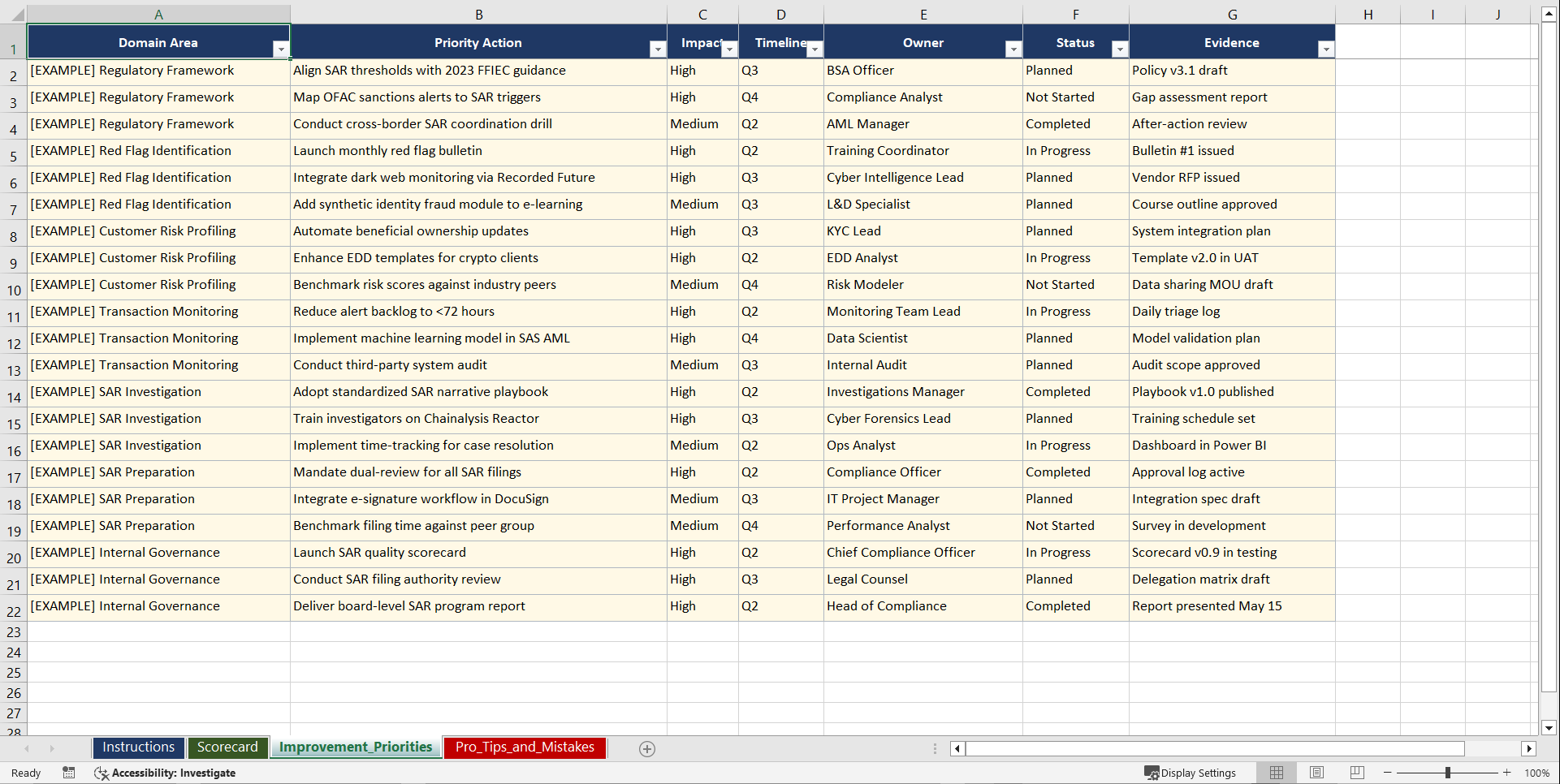 Suspicious Activity Reporting Playbook (Excel template (XLSX)) Preview Image