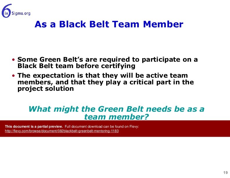 082_BlackBelt GreenBelt Mentoring (35-slide PPT PowerPoint presentation (PPTX)) Preview Image