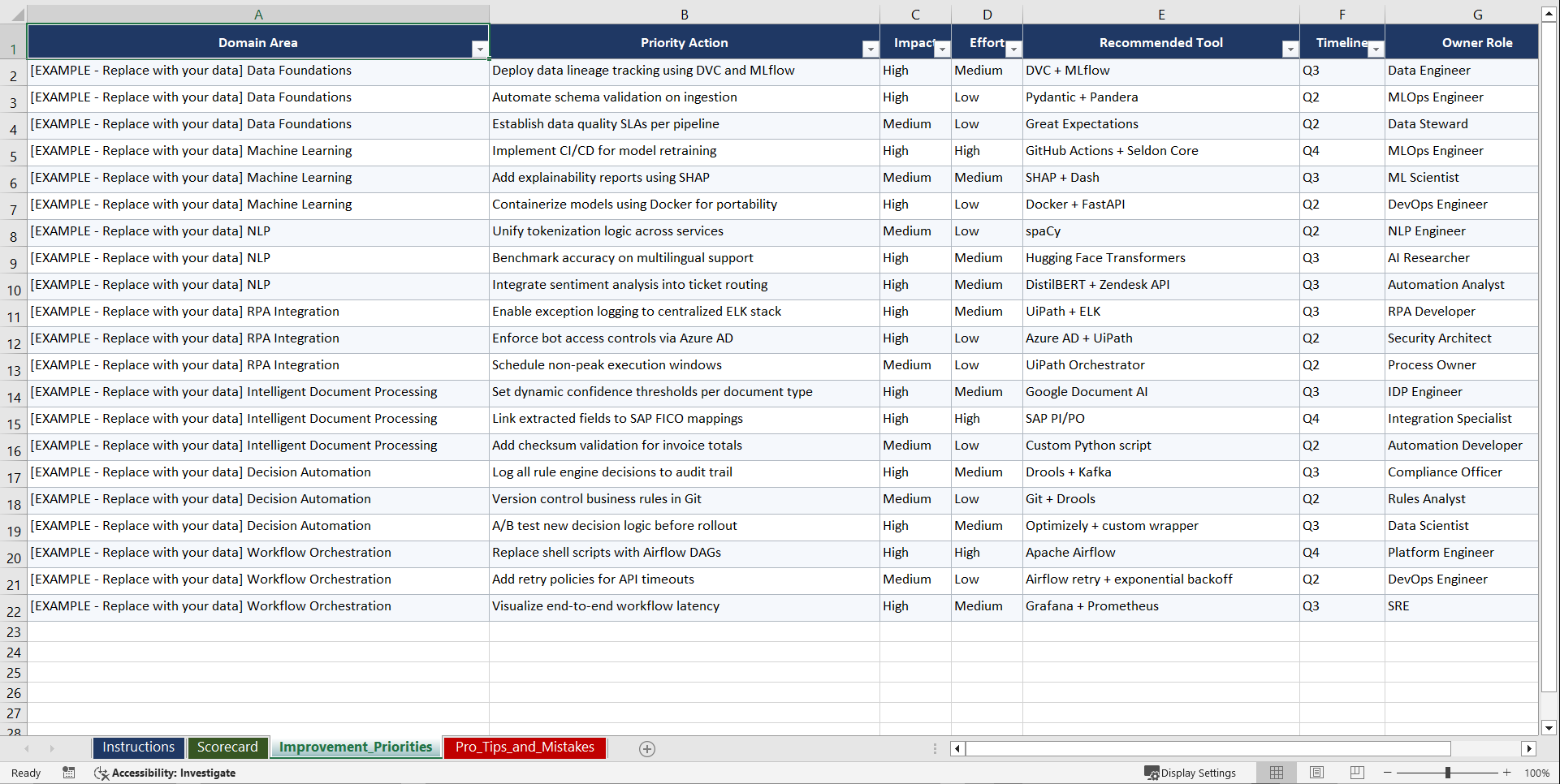 AI for Process Automation Playbook (Excel template (XLSX)) Preview Image