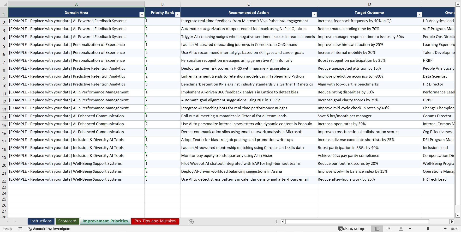 AI for Employee Engagement Playbook (Excel template (XLSX)) Preview Image