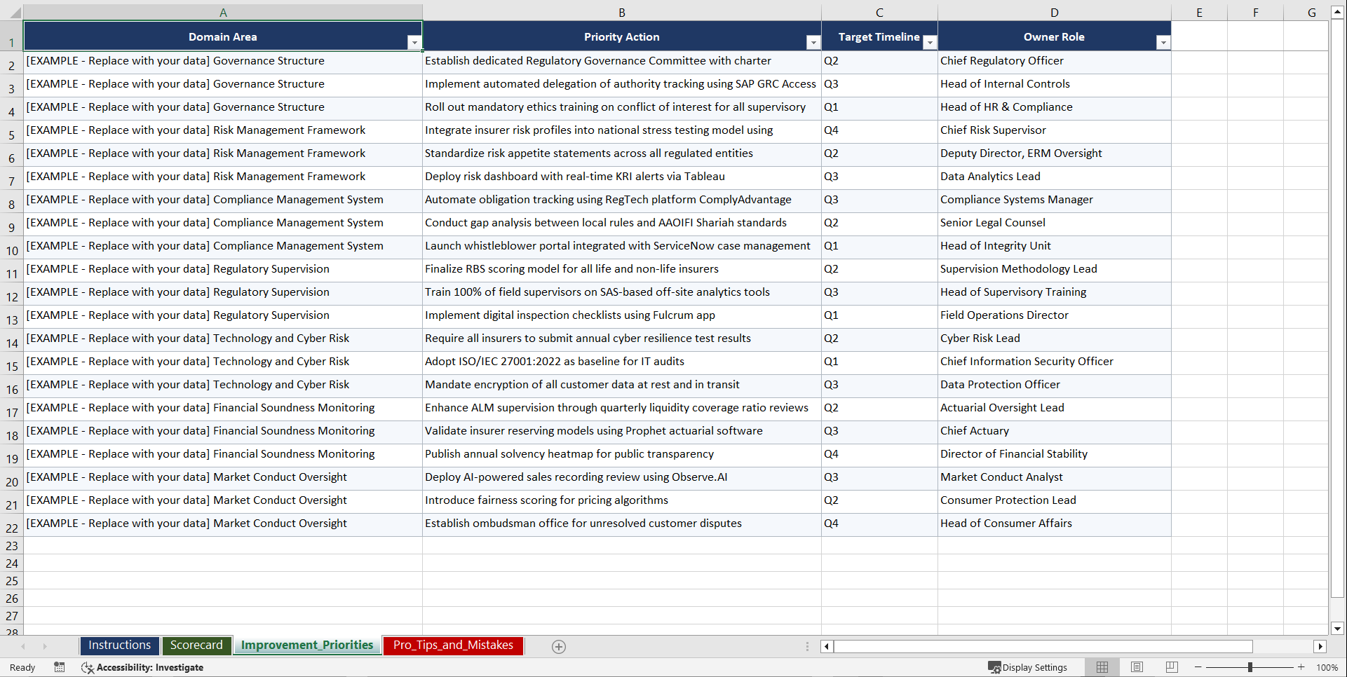 SAMA GRC Framework for Insurance Regulators Playbook (Excel template (XLSX)) Preview Image