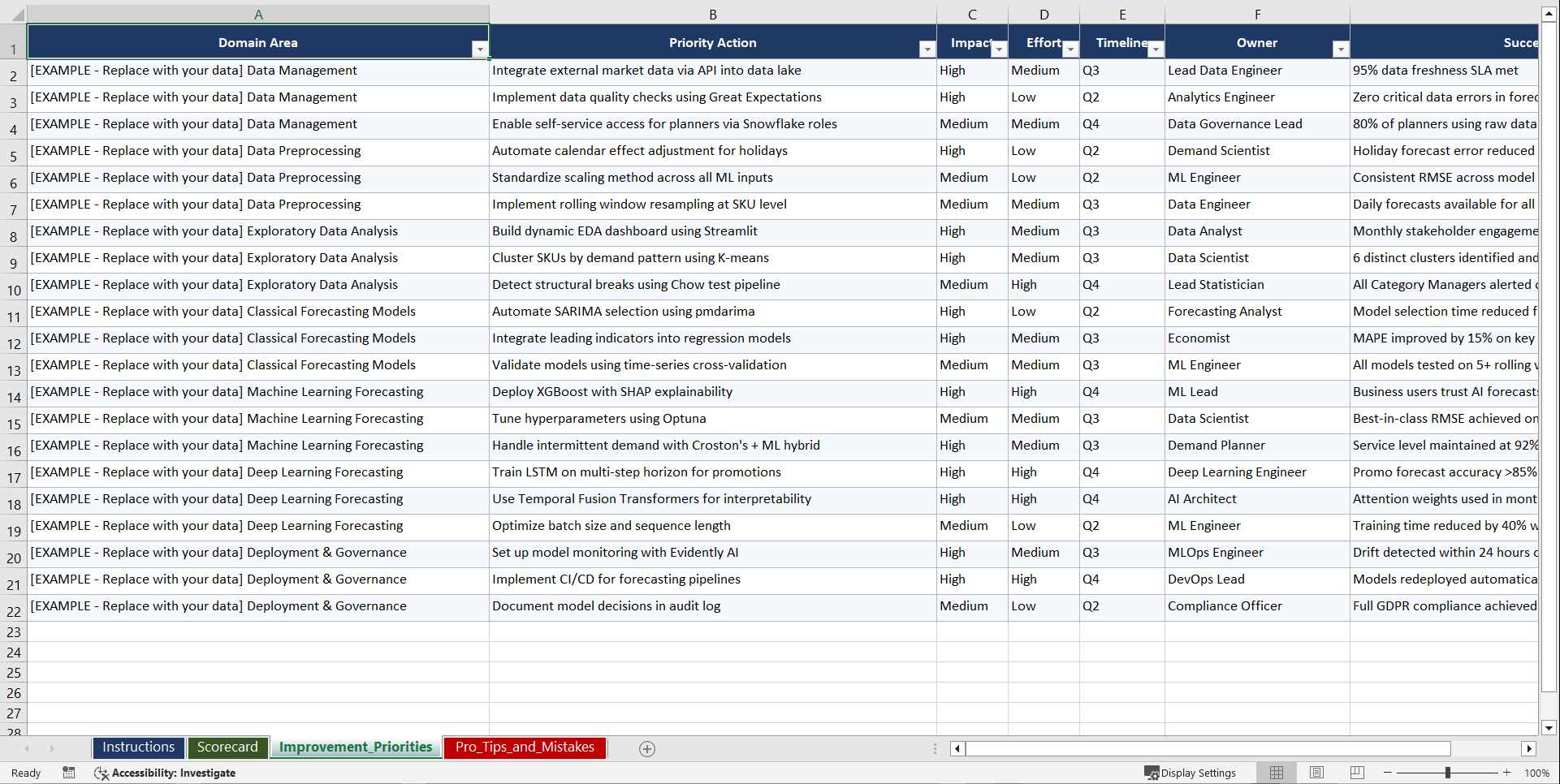 AI for Demand Forecasting Playbook (Excel template (XLSX)) Preview Image