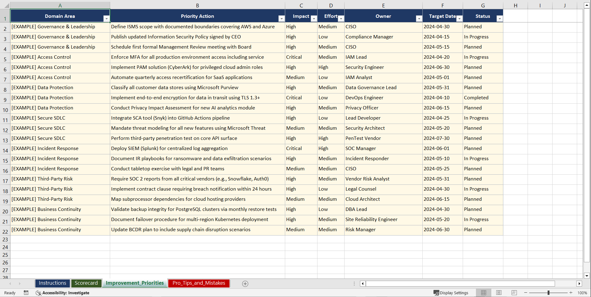 ISO 27001 SOC 2 Integrated Compliance for Global Playbook (Excel template (XLSX)) Preview Image