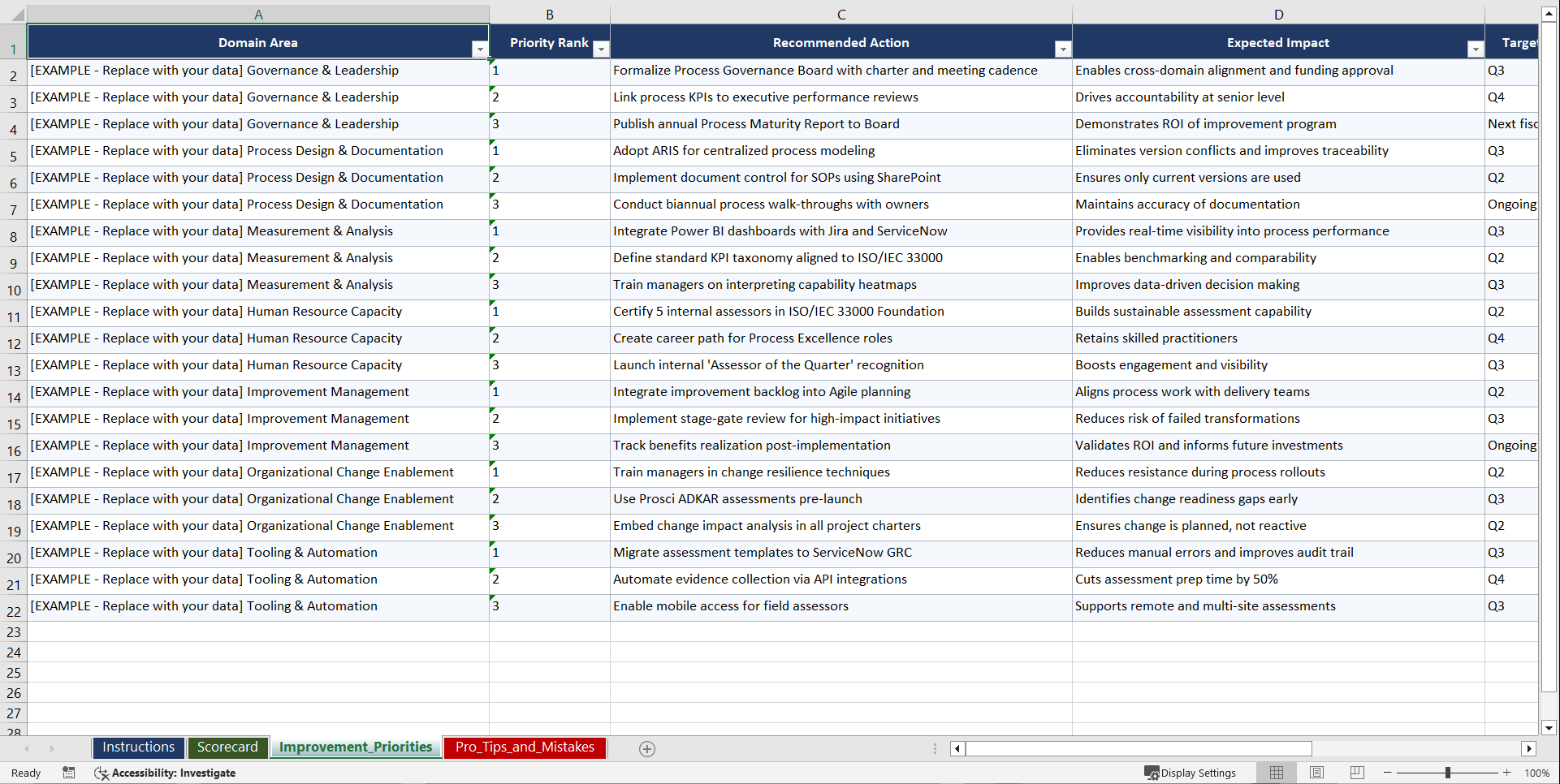 ISOIEC 33000 Capability Assessment & for Global Playbook (Excel template (XLSX)) Preview Image
